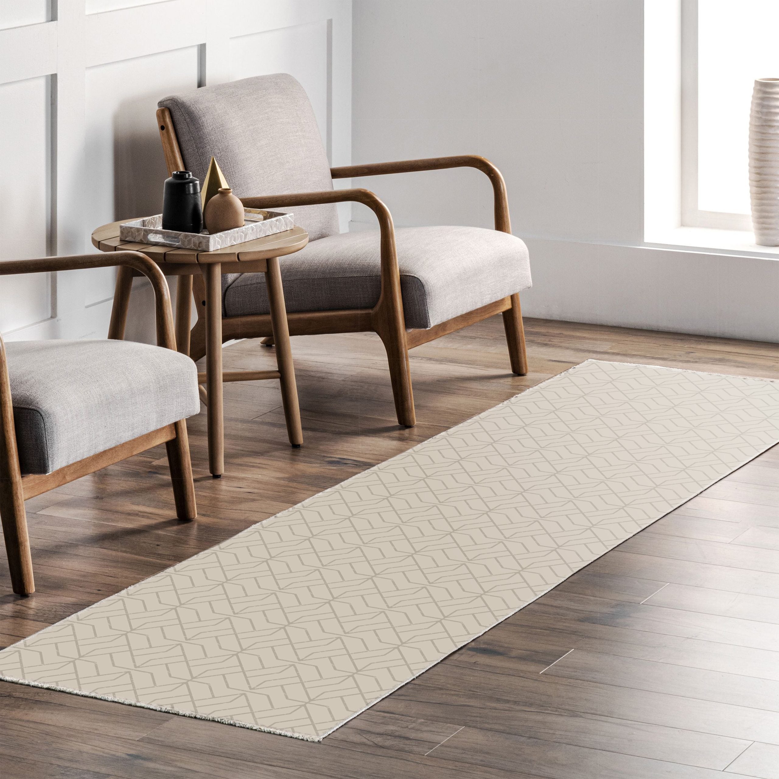 Netline Home Gray Silver Cream White Modern Machine Washable Chenille Rug Design 600-02 - Gallery Image 7 - Netline Home