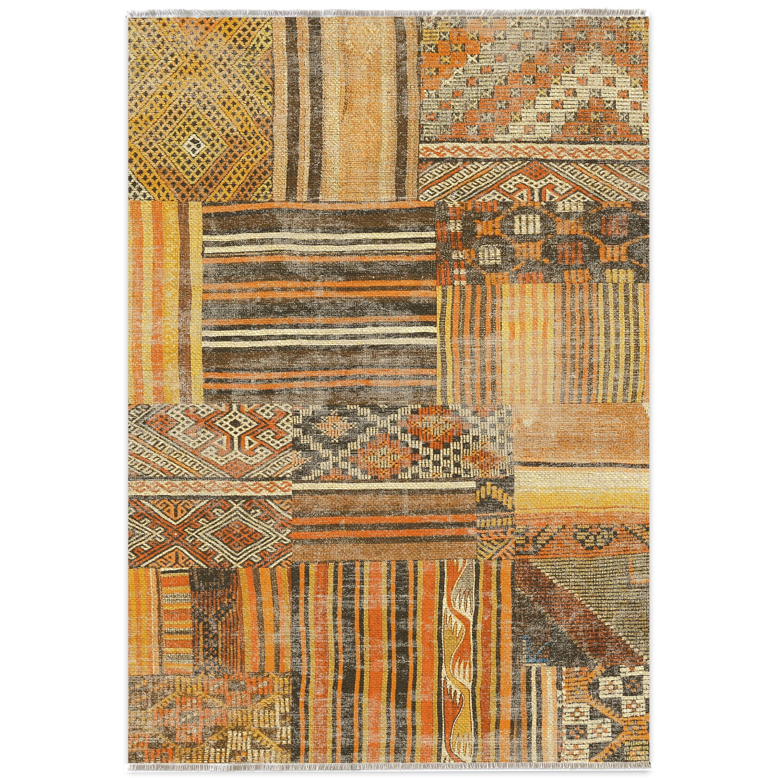 Netline Home Orange Terracotta Ethnic Machine Washable Chenille Rug Design NH7091 - Hilltop Photoshoot - Netline Home