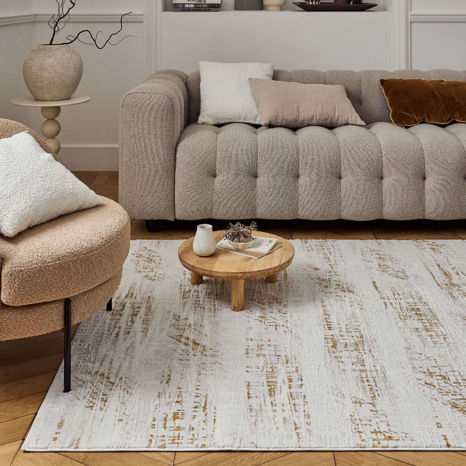 Carmel Cream-Gold Abstract Rug | 6030