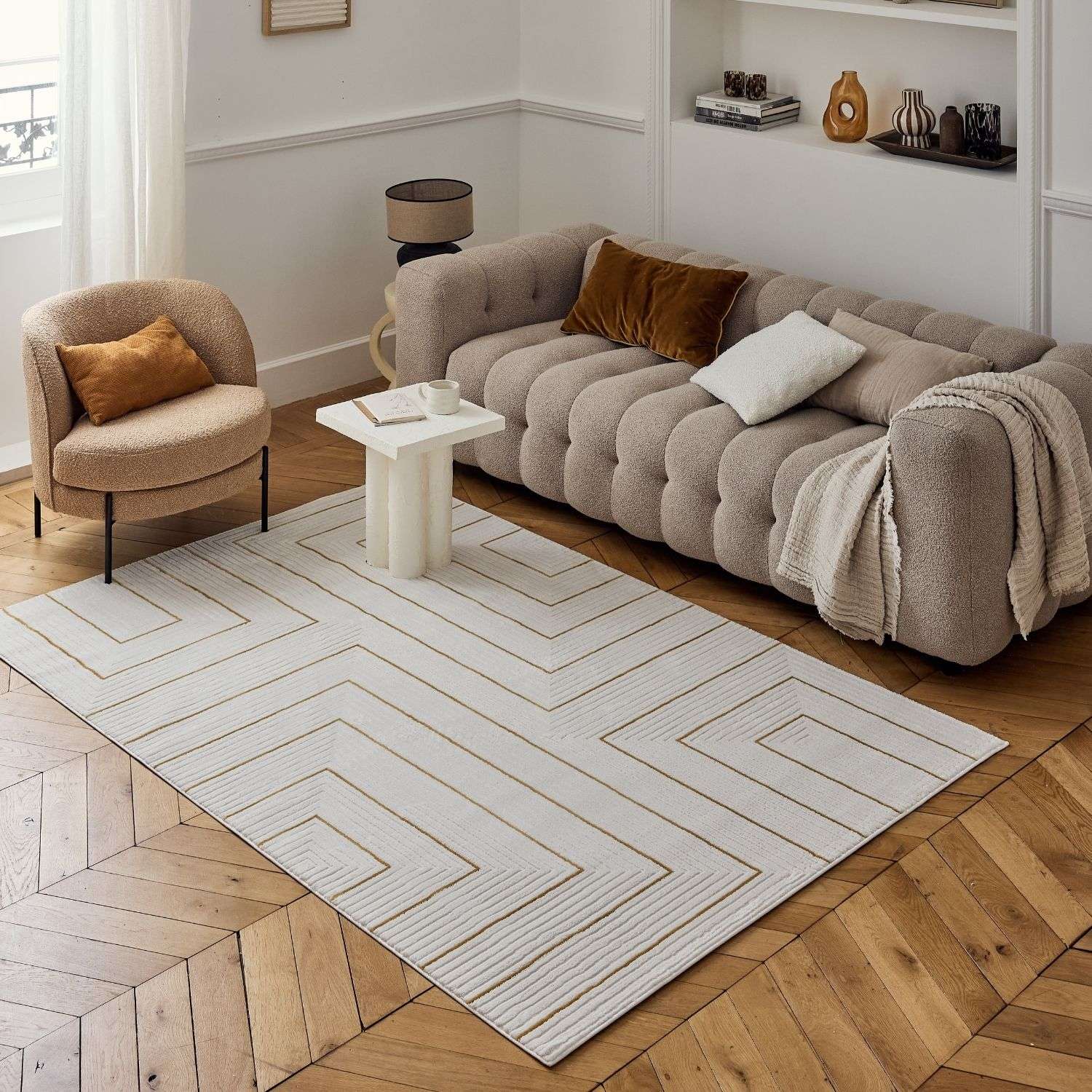 Carmel Cream-Gold Geometric Rug | 6040