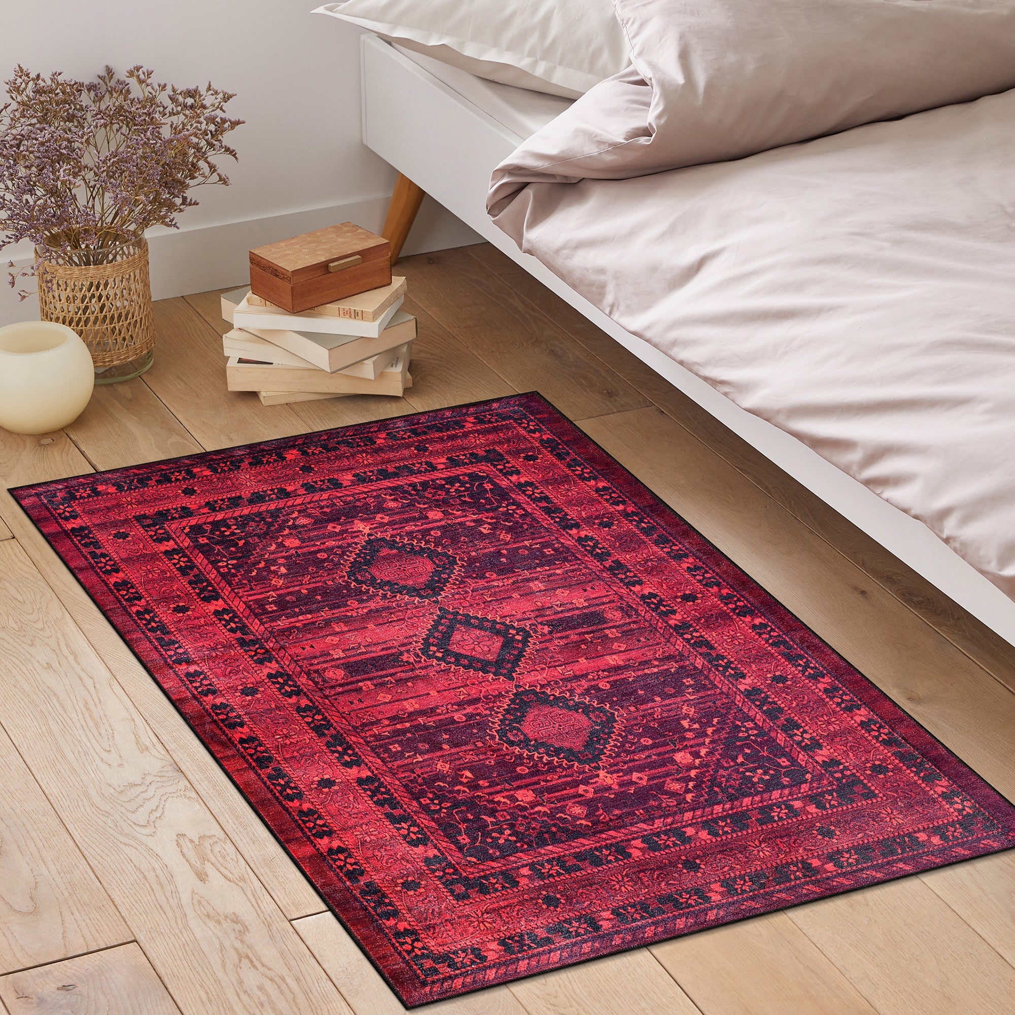 Netline Home Rugs Depot RW1009 – Machine Washable Red Tribal Medallion Rug | Oriental Geometric Carpet for Living Room, Bedroom & Office