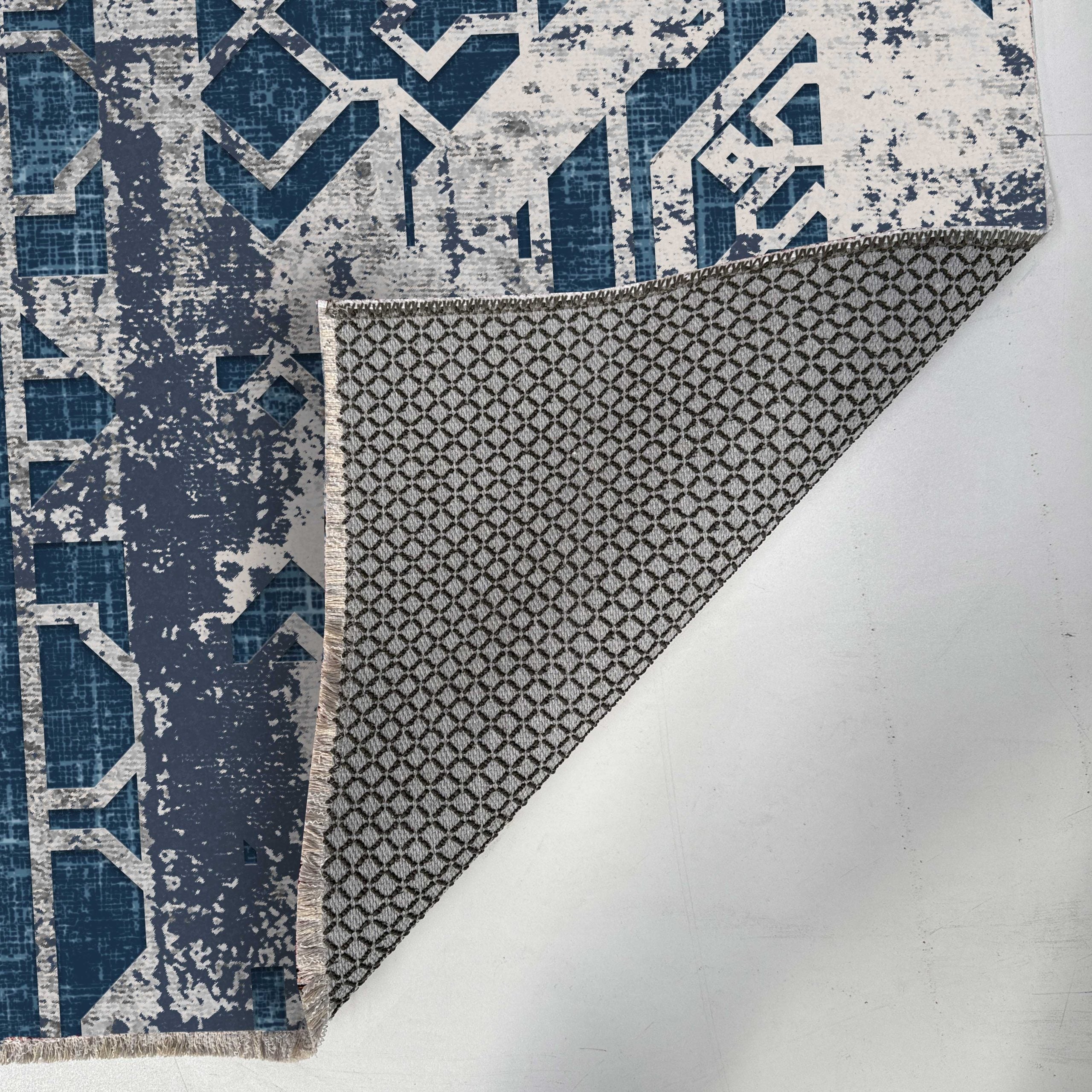 Netline Home Blue Navy Geometric Modern Kitchen Machine Washable Chenille Rug Design 493 - Gallery Image 4 - Netline Home