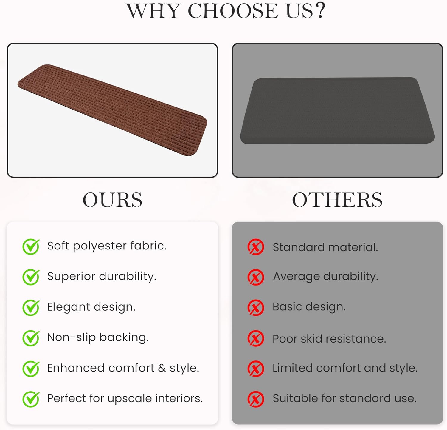 Non-Slip Carpet Stair Treads (7 Pack) - Easy Installation - Safety Protection Anti-Skid Rug Pads for Kids and Pets - Self-Adhesive Step Mats for Stairs – 20 x 76 cm (7, BROWN)