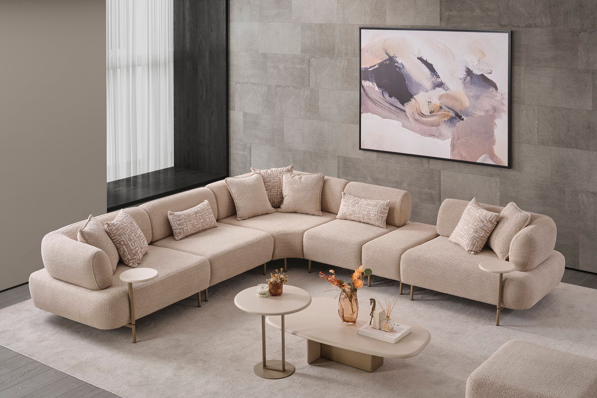 Netline Home Interior Lizbon Corner Sofa showing spacious lounge design with plush cushions and modern corner seating arrangement.
