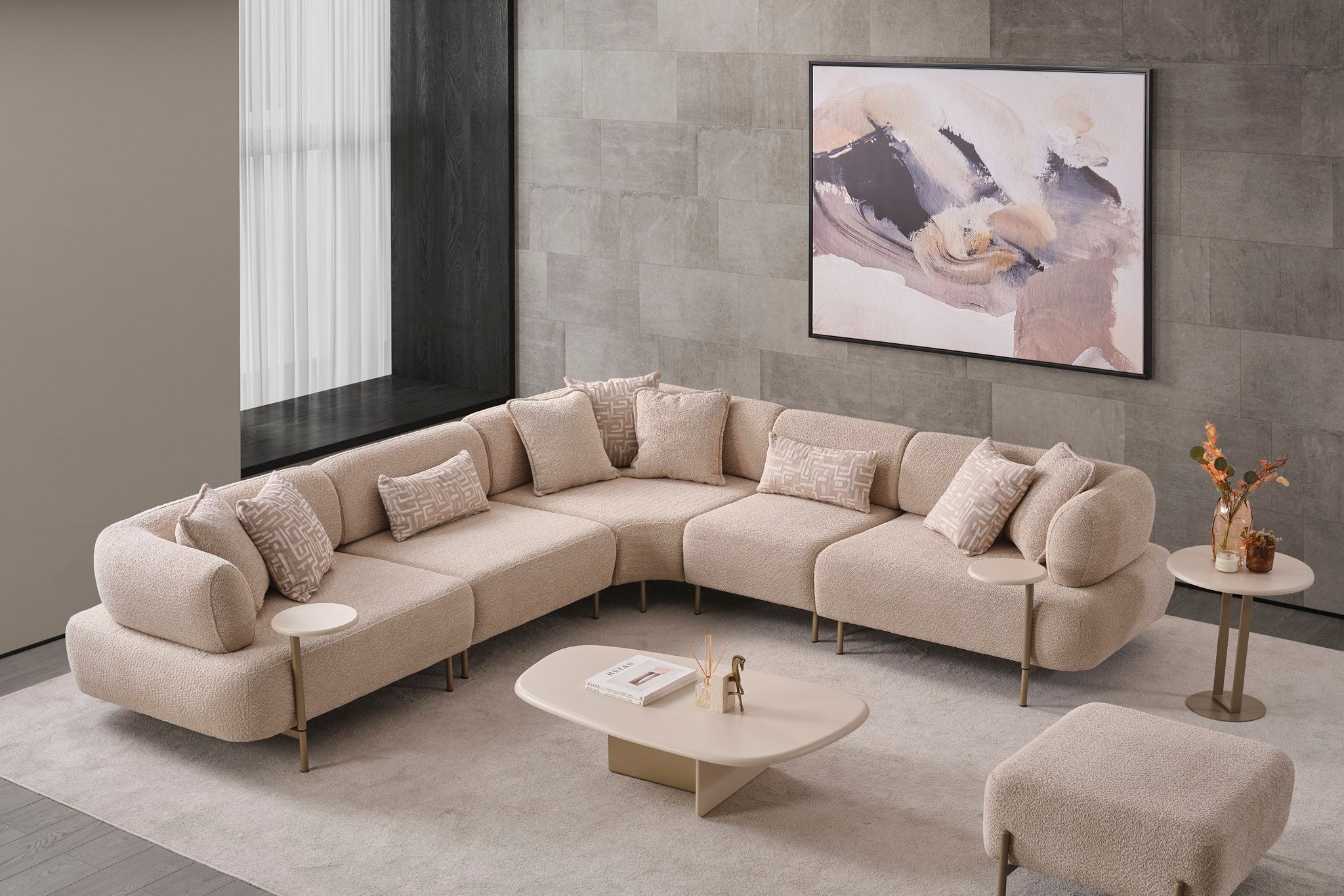 Netline Home Interior Lizbon Corner Sofa in spacious lounge setting, showcasing comfortable corner sofa design with plush cushions.