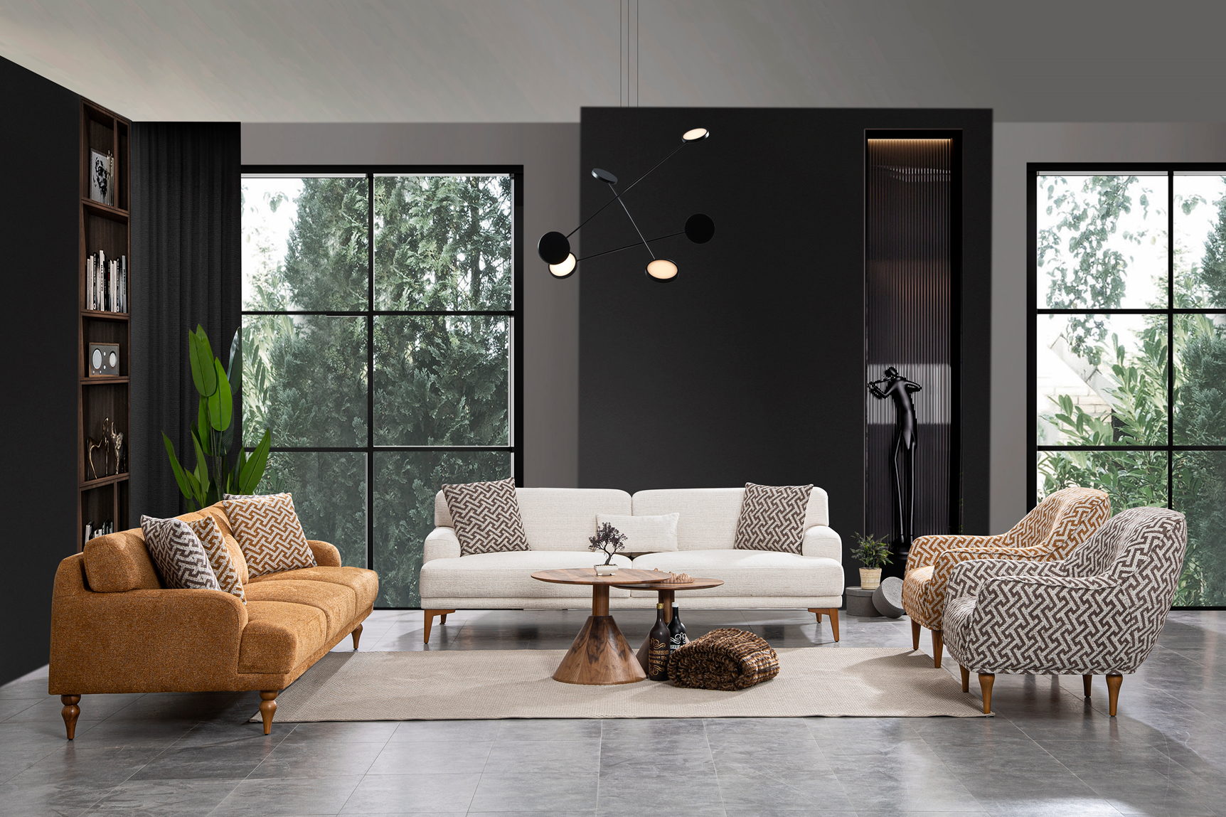 Netline Home Interior Toscano sofa set with modern design, featuring plush cushions and sleek upholstery for stylish living room comfort.