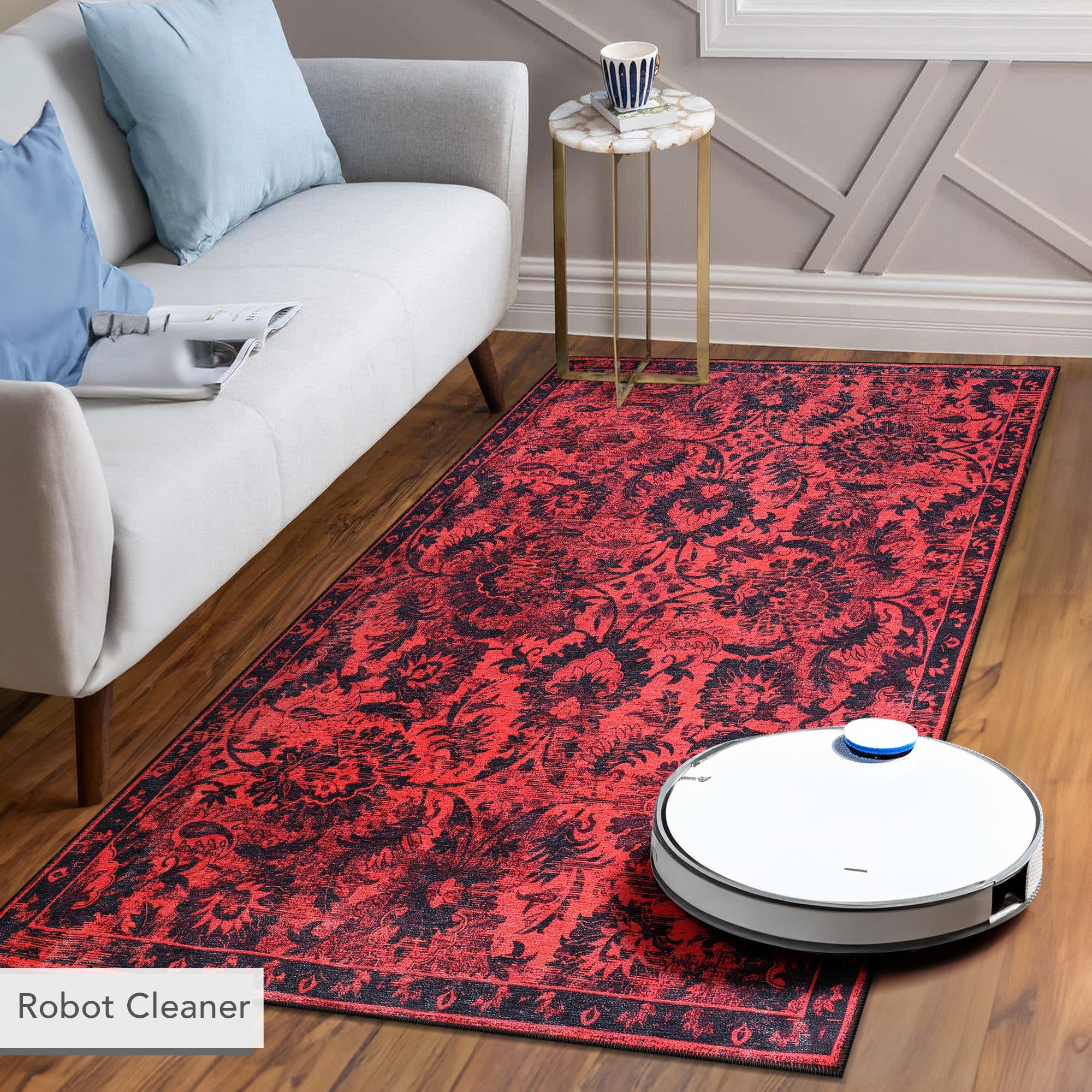 Netline Home Rugs Depot RW1010 – Machine Washable Red Vintage Floral Rug | Damask-Inspired Oriental Carpet for Living Room, Bedroom & Dining