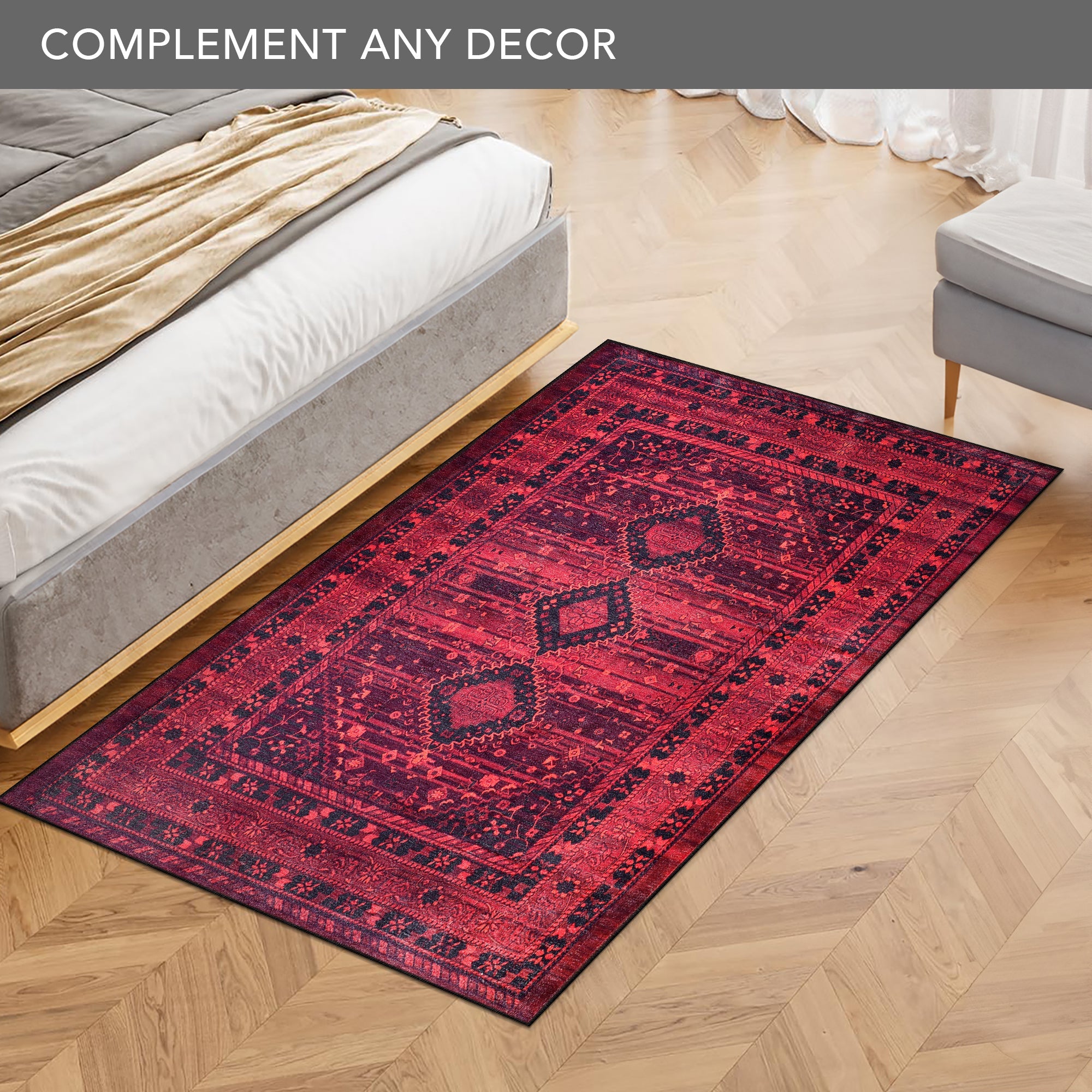 Netline Home Rugs Depot RW1009 – Machine Washable Red Tribal Medallion Rug | Oriental Geometric Carpet for Living Room, Bedroom & Office
