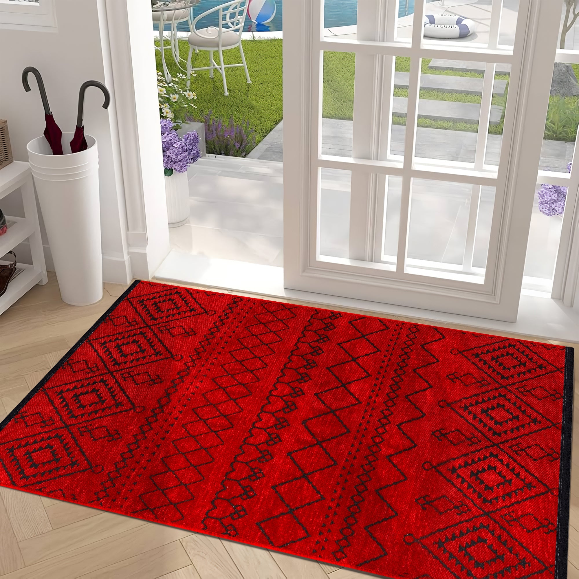 Netline Home Machine Washable Rug RW1801 – RED Soft Chenille