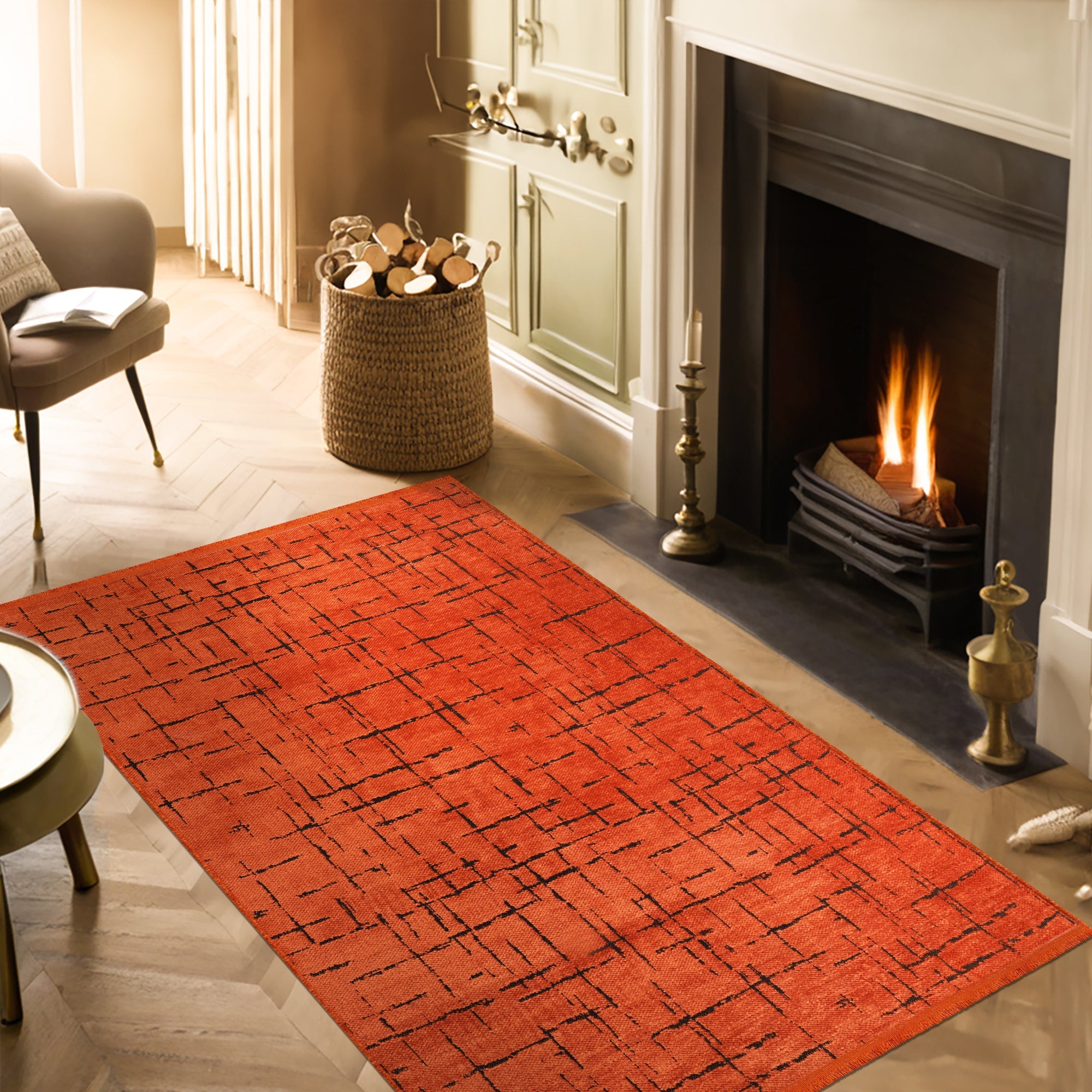 Netline Home Machine Washable Rug NT201 – ORANGE Soft Chenille
