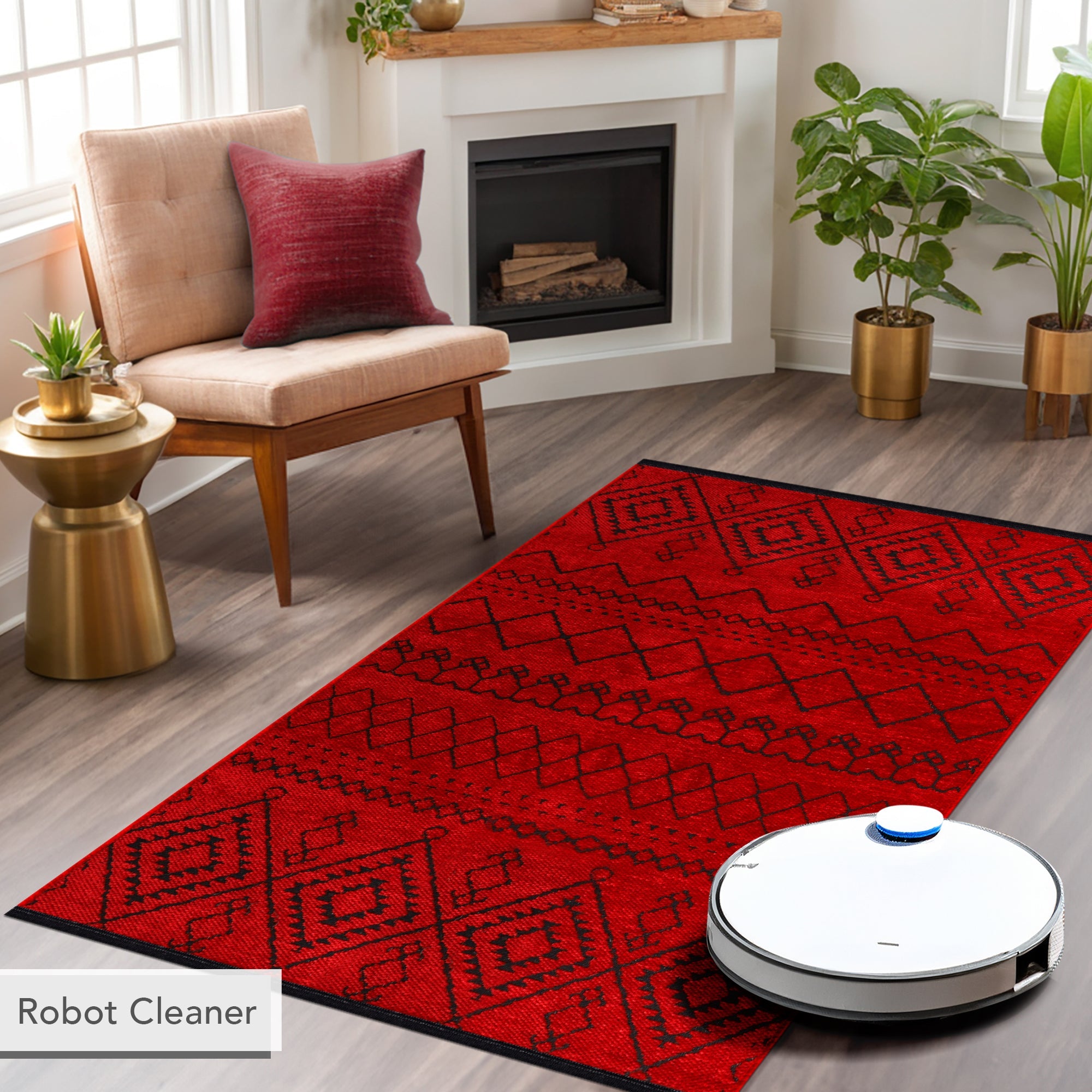 Netline Home Machine Washable Rug RW1801 – RED Soft Chenille