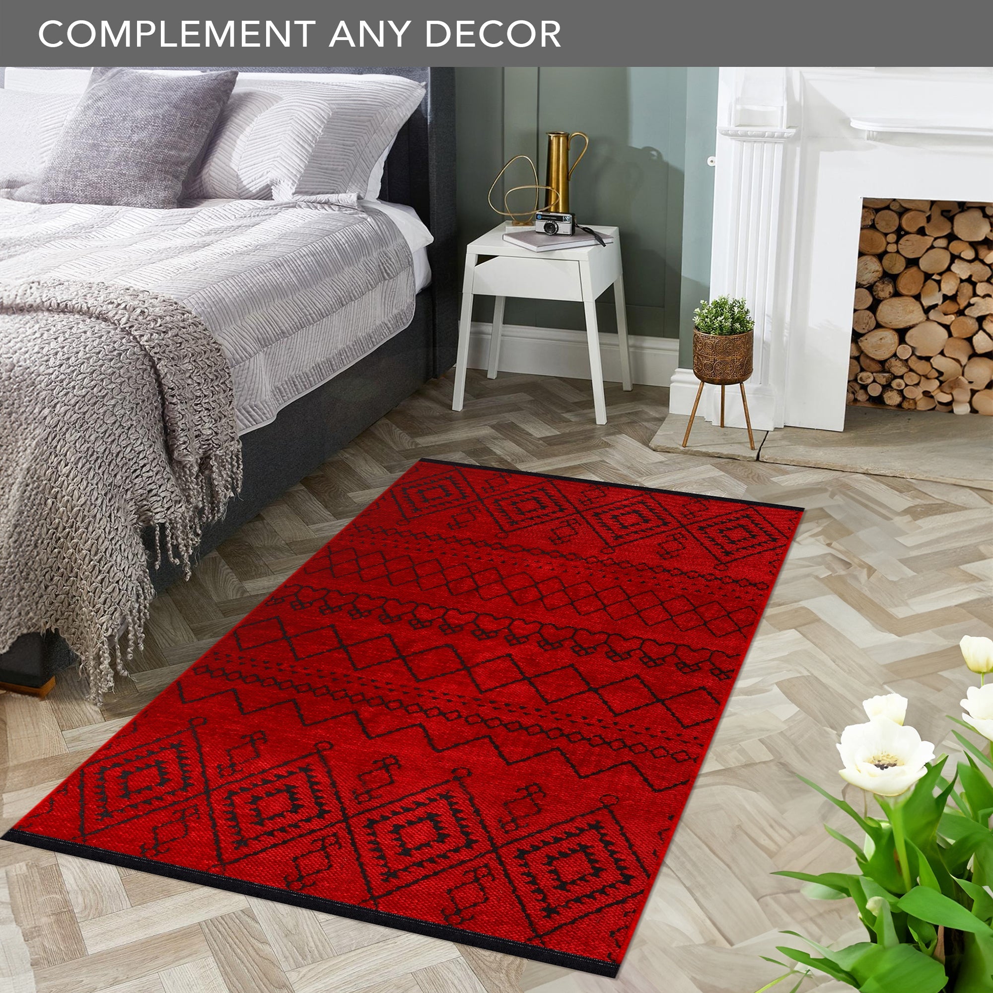 Netline Home Machine Washable Rug RW1801 – RED Soft Chenille