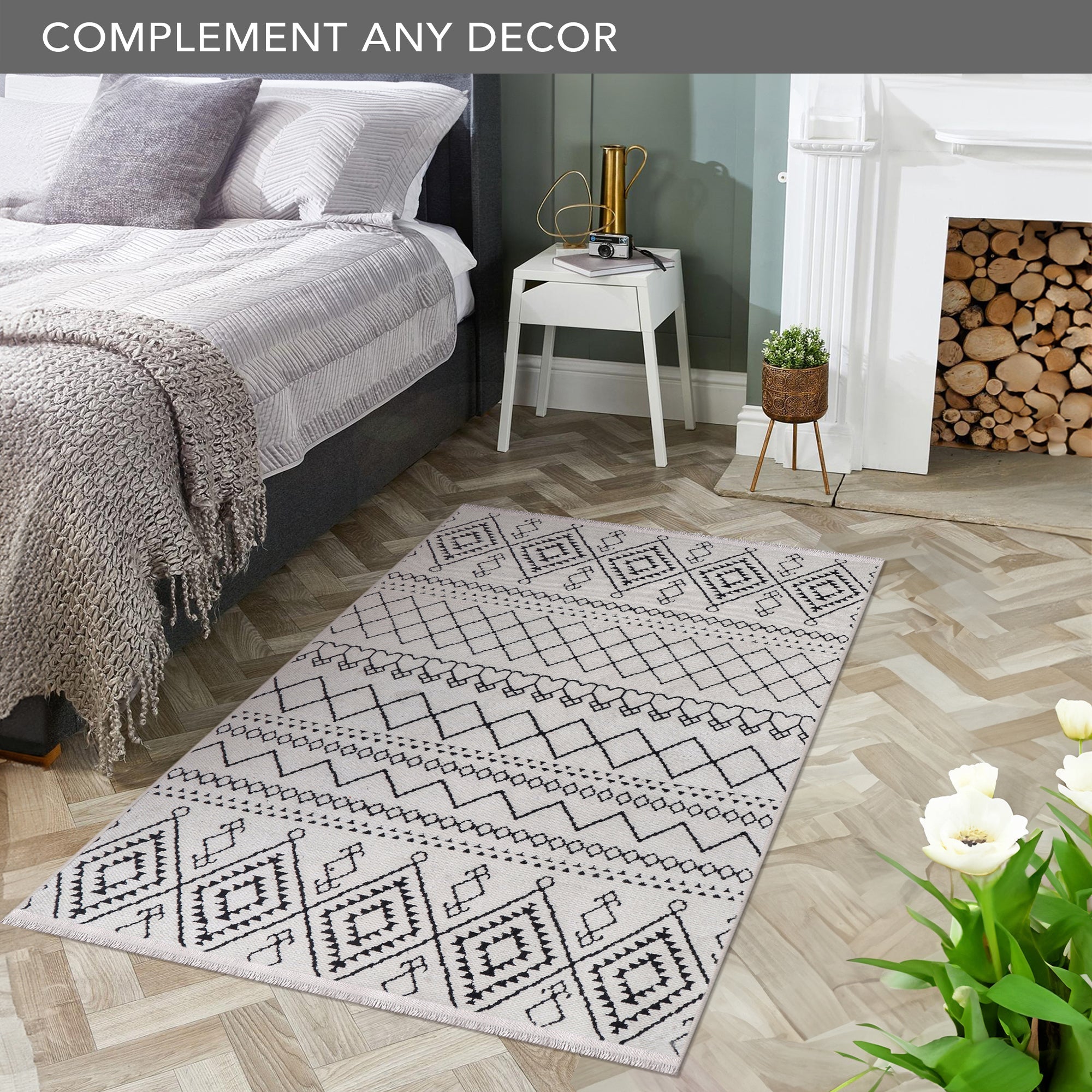 Netline Home Machine Washable Rug RW1801 – WHITE Soft Chenille