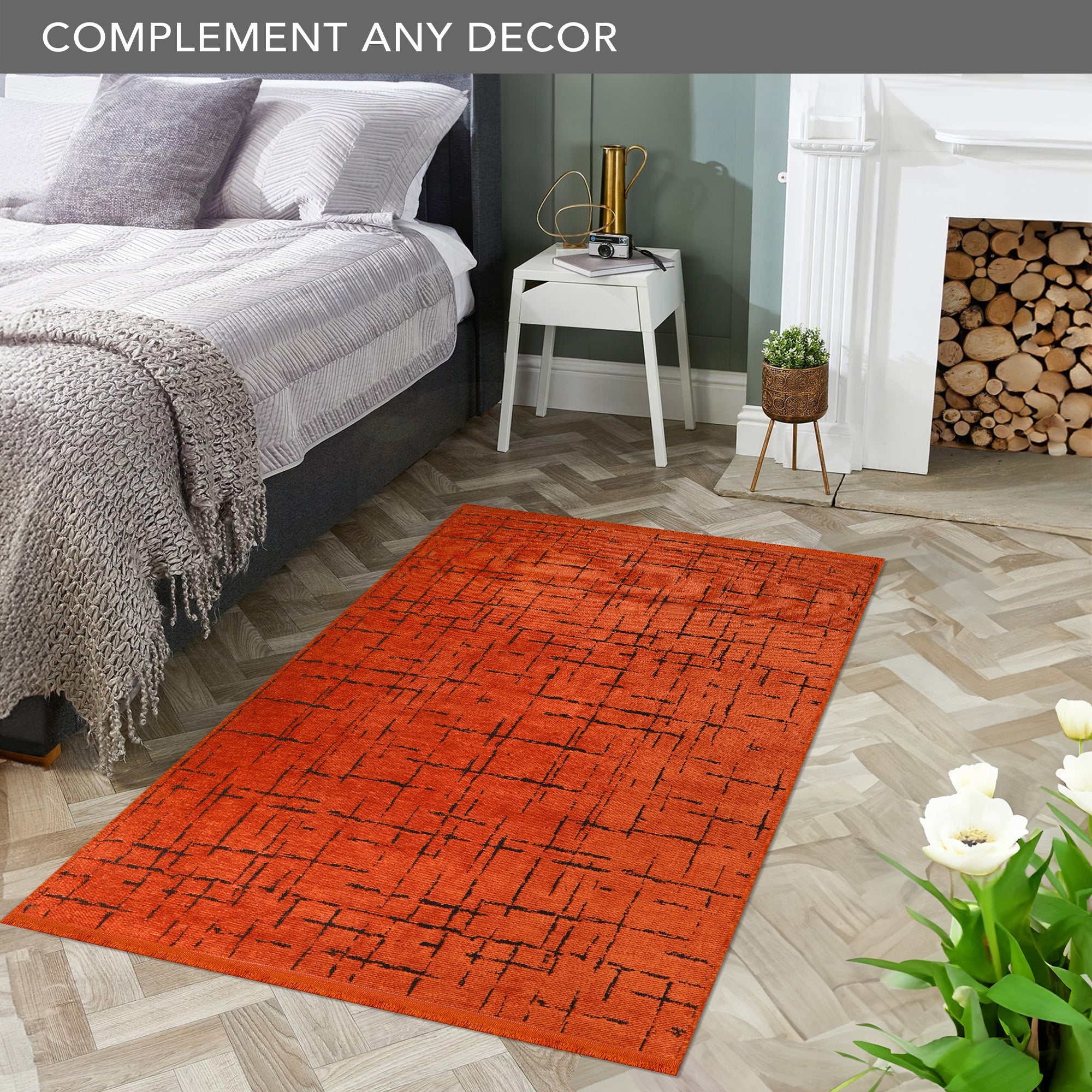 Netline Home Machine Washable Rug NT201 – ORANGE Soft Chenille