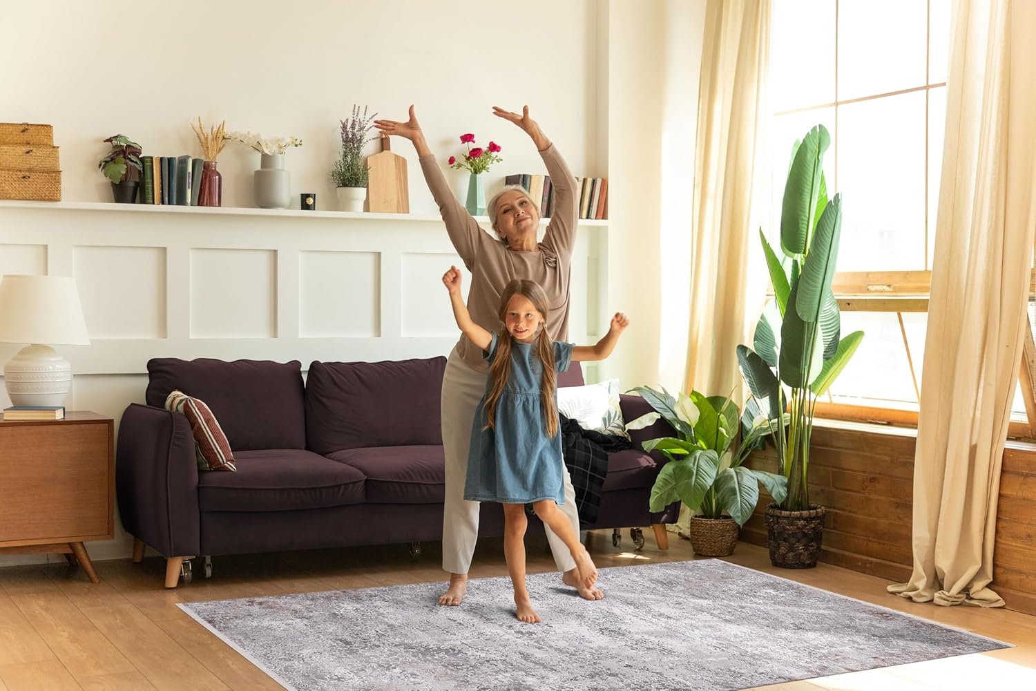 Luxe Area Rug for Living Room | Soft 8mm Pile, High-Density Wilton Woven Carpet | Fade Resistant, Luxury Geometric & Distressed Design for Bedroom, Hallway & Kitchen (ASH GRAY, 80X150)