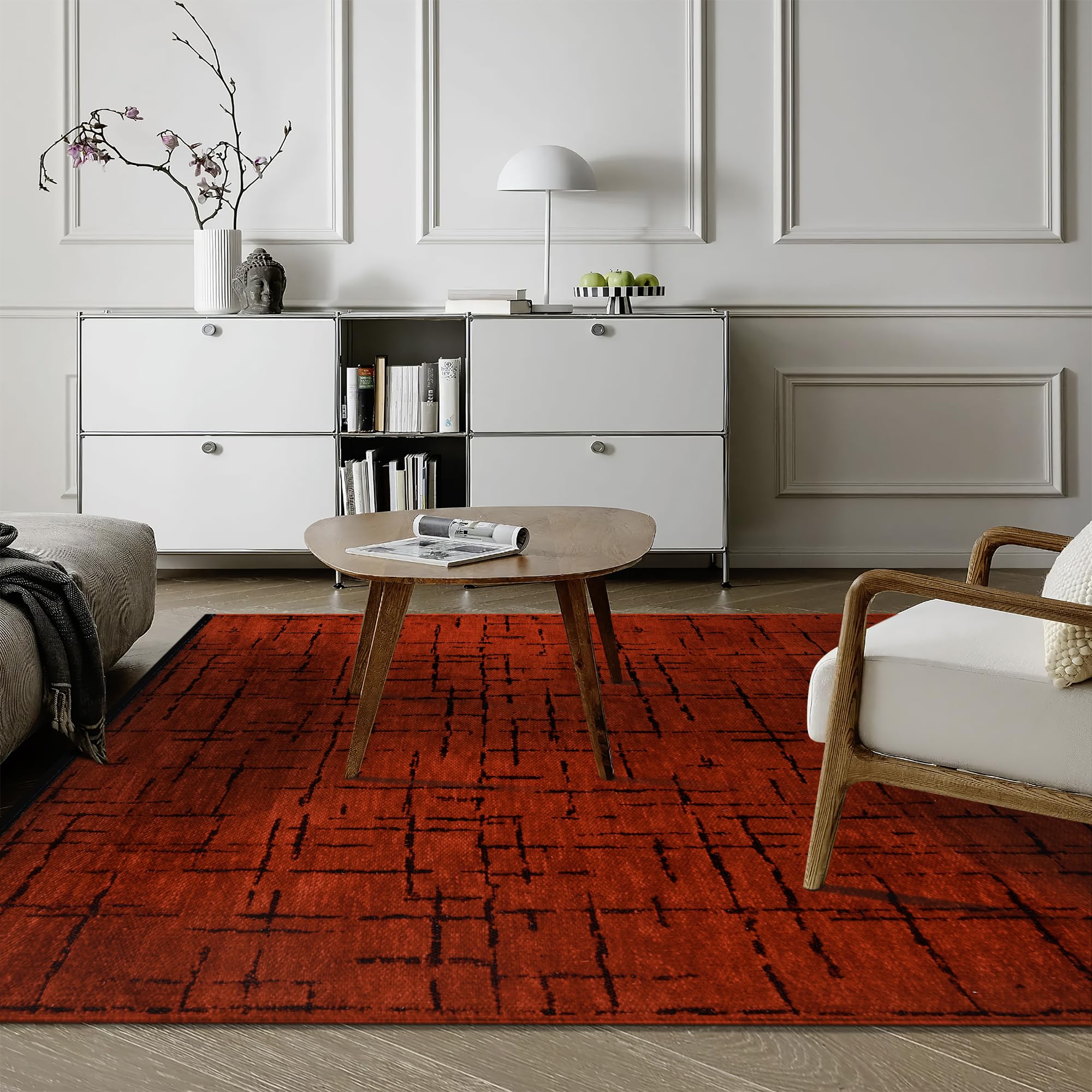 Rugs Living Room - Machine Washable Rug, Low Pile Non-Slip Area Rug - Area Rugs for Bedroom, Kitchen, Hallway - Pet Friendly Carpet, Modern Room Decor (RED, 120X180)