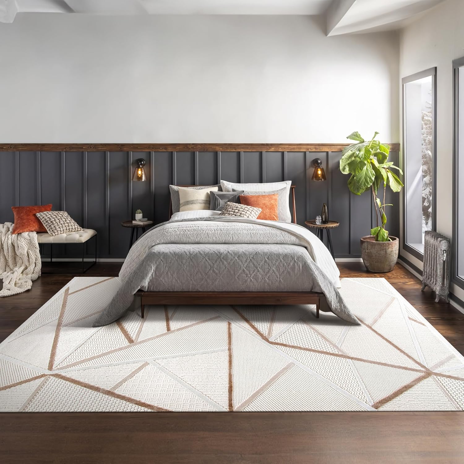 Area Rug for Living Room – Soft & Durable Carpet for Bedroom, Kitchen & Hallway – Easy to Clean, Pet & Kid Friendly Geometric Beige & Cream Rug (CREAM 2, 160X230)