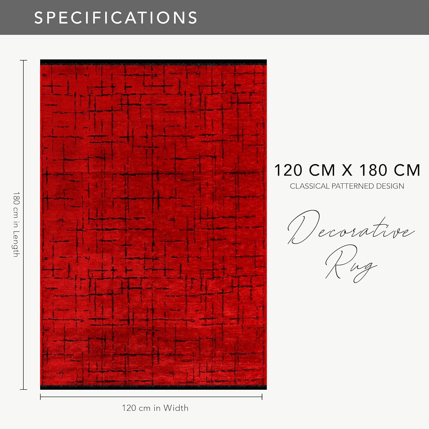 Rugs Living Room - Machine Washable Rug, Low Pile Non-Slip Area Rug - Area Rugs for Bedroom, Kitchen, Hallway - Pet Friendly Carpet, Modern Room Decor (RED, 120X180)