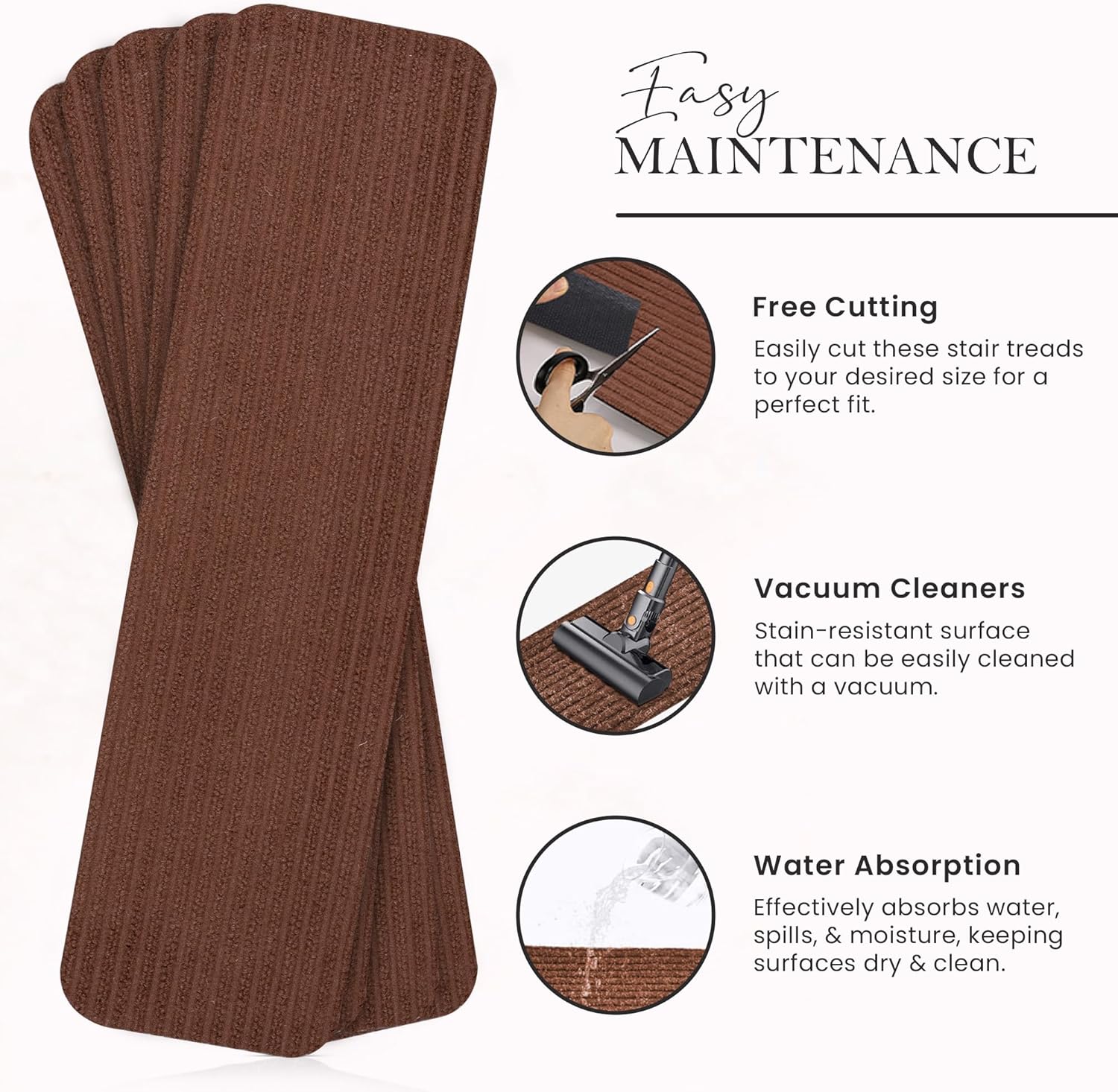 Non-Slip Carpet Stair Treads (7 Pack) - Easy Installation - Safety Protection Anti-Skid Rug Pads for Kids and Pets - Self-Adhesive Step Mats for Stairs – 20 x 76 cm (7, BROWN)