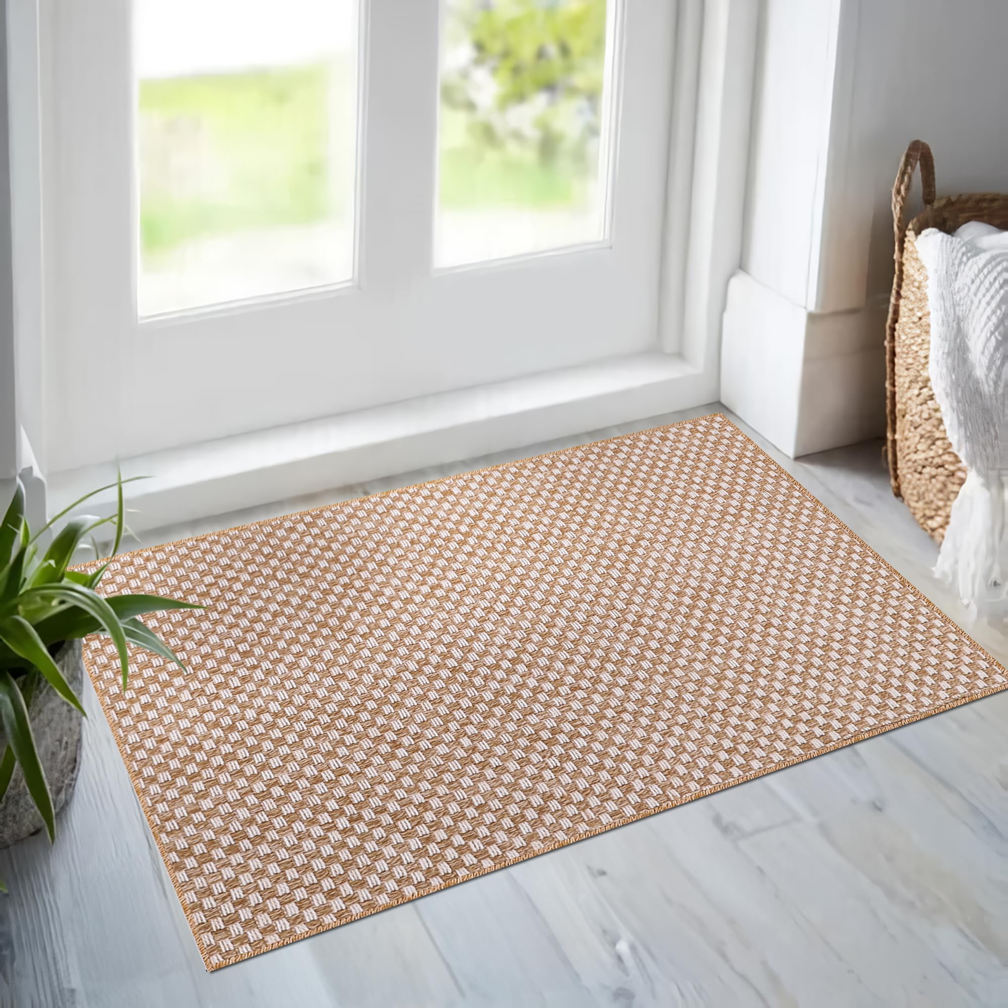 Rugs Living Room - Non slip, Washable Area Rug - Beige Rug, Suitable for Indoor and Outdoor Use, UV and Weather Resistant, Carpet for Bedroom, Kitchen, Verandas (Beige 4, 80X150 CM)