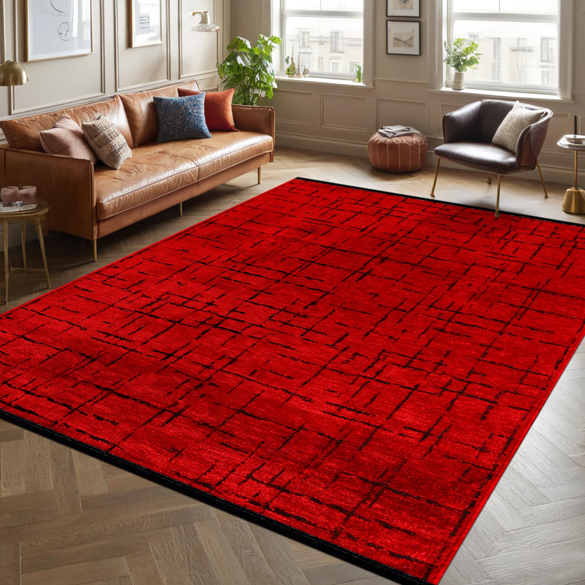 Rugs Living Room - Machine Washable Rug, Low Pile Non-Slip Area Rug - Area Rugs for Bedroom, Kitchen, Hallway - Pet Friendly Carpet, Modern Room Decor (RED, 120X180)