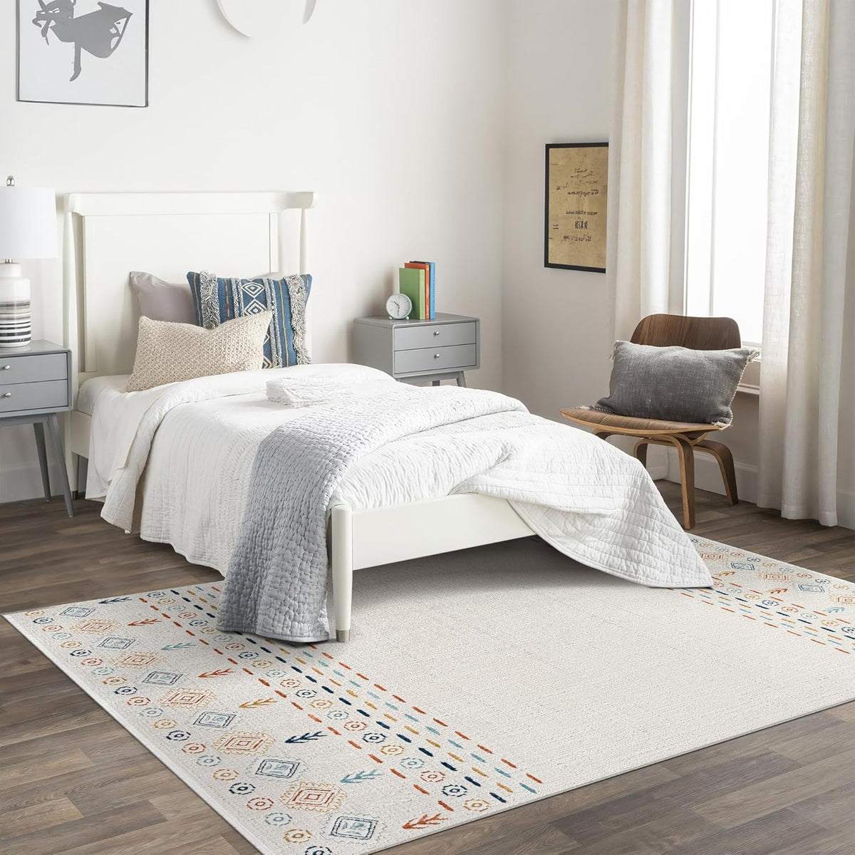 Light beige runner rug for living room, ultra-soft micro polyester, low pile, non-shedding, modern design from Netline Home.