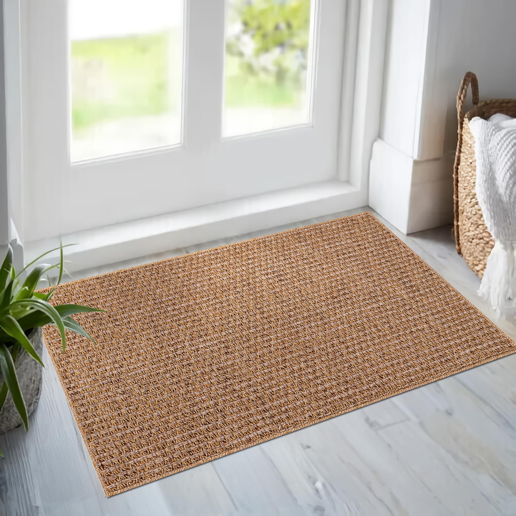 Rugs Living Room - Non slip, Washable Area Rug - Beige Rug, Suitable for Indoor and Outdoor Use, UV and Weather Resistant, Carpet for Bedroom, Kitchen, Verandas (Beige 4, 80X150 CM)