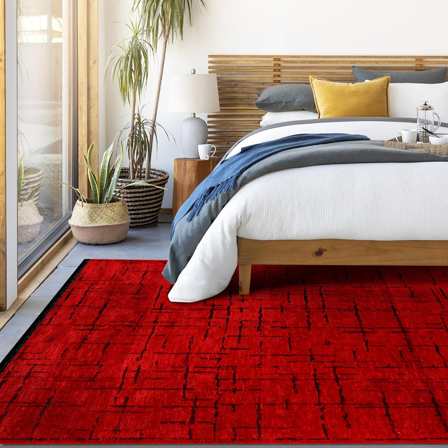 Rugs Living Room - Machine Washable Rug, Low Pile Non-Slip Area Rug - Area Rugs for Bedroom, Kitchen, Hallway - Pet Friendly Carpet, Modern Room Decor (RED, 120X180)