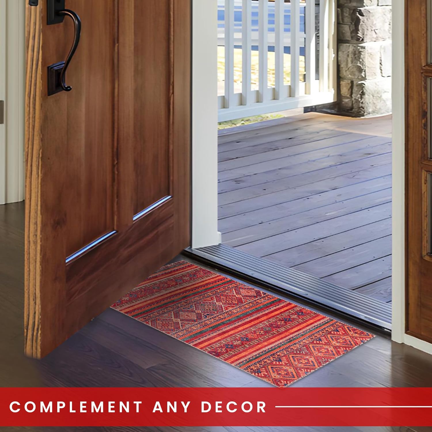 Netline Home Rugs Depot 1322K – Machine Washable Red Tribal Kilim Rug | Multicolor Geometric Striped Carpet for Living Room, Bedroom & Dining