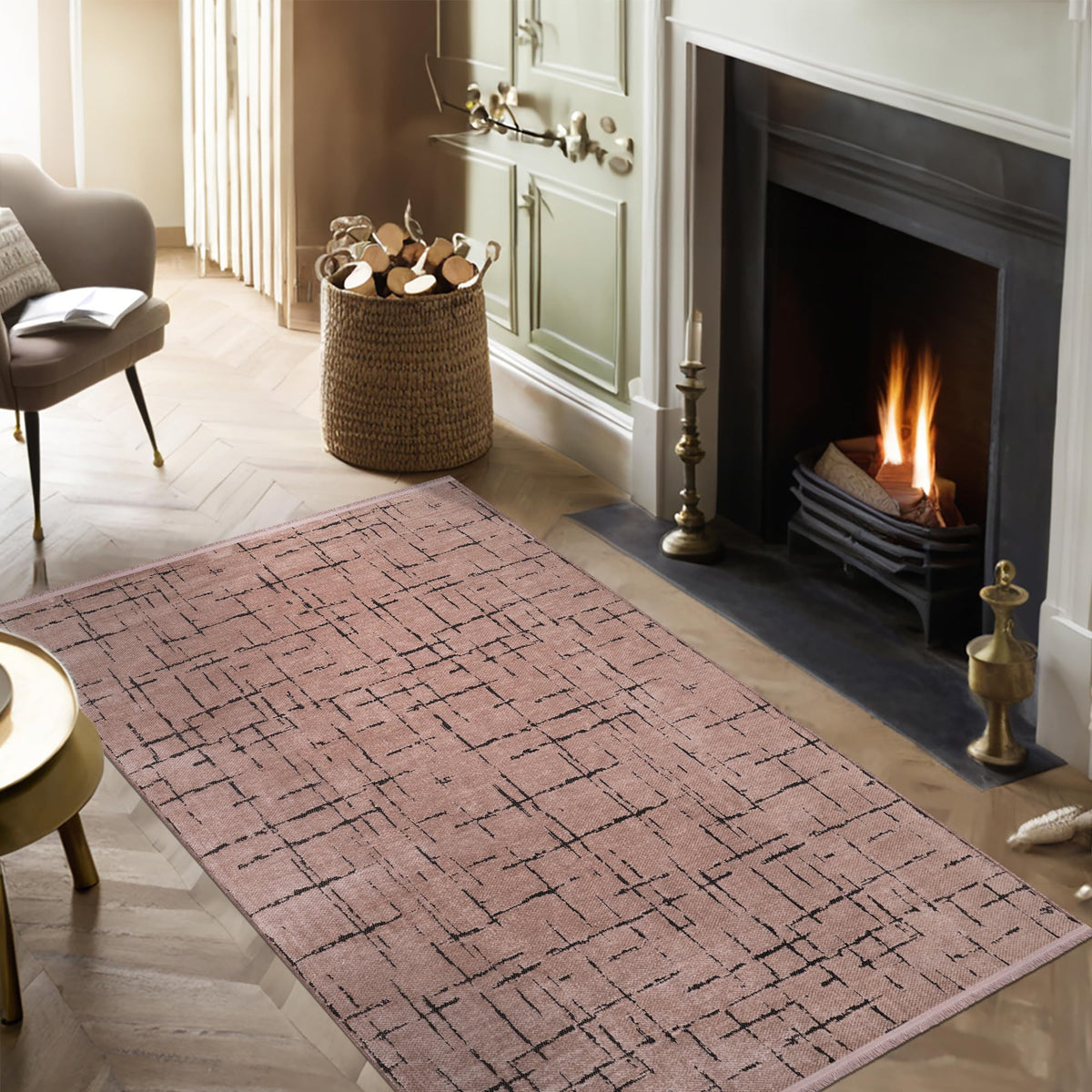 Red machine washable chenille runner rug by Netline Home, soft low pile non-slip area rug for living room and hallway.