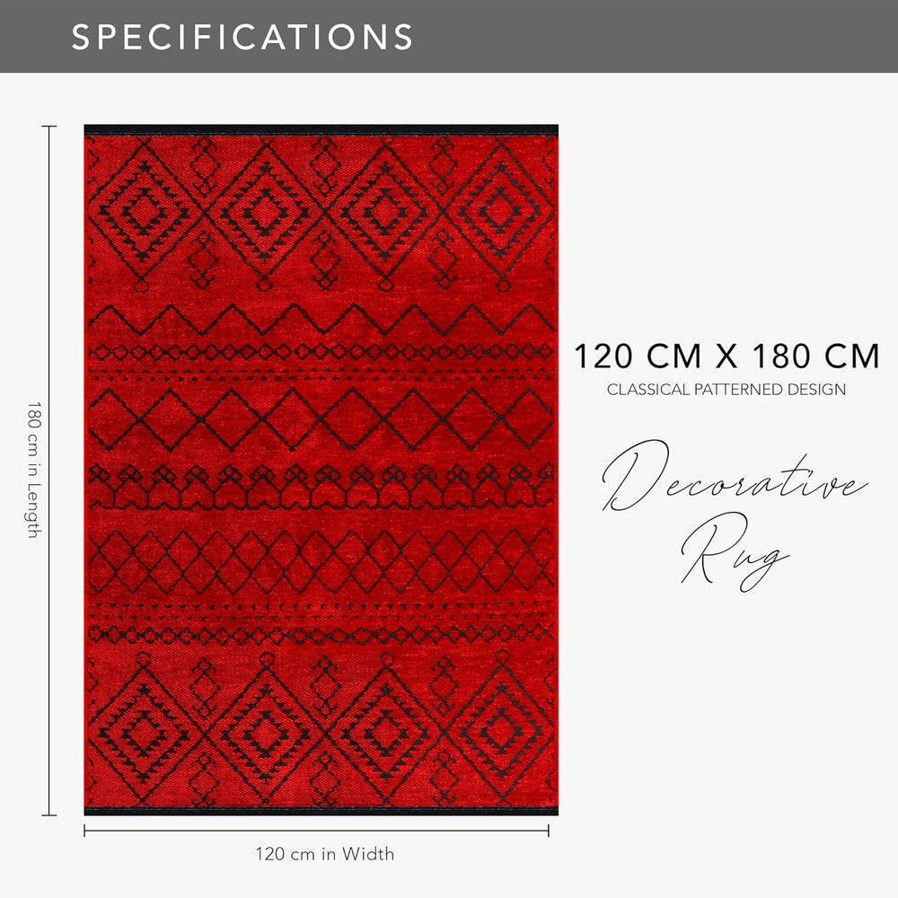 Red machine washable runner rug from Netline Home with low pile, non-slip backing, ideal for living room, bedroom, or kitchen.