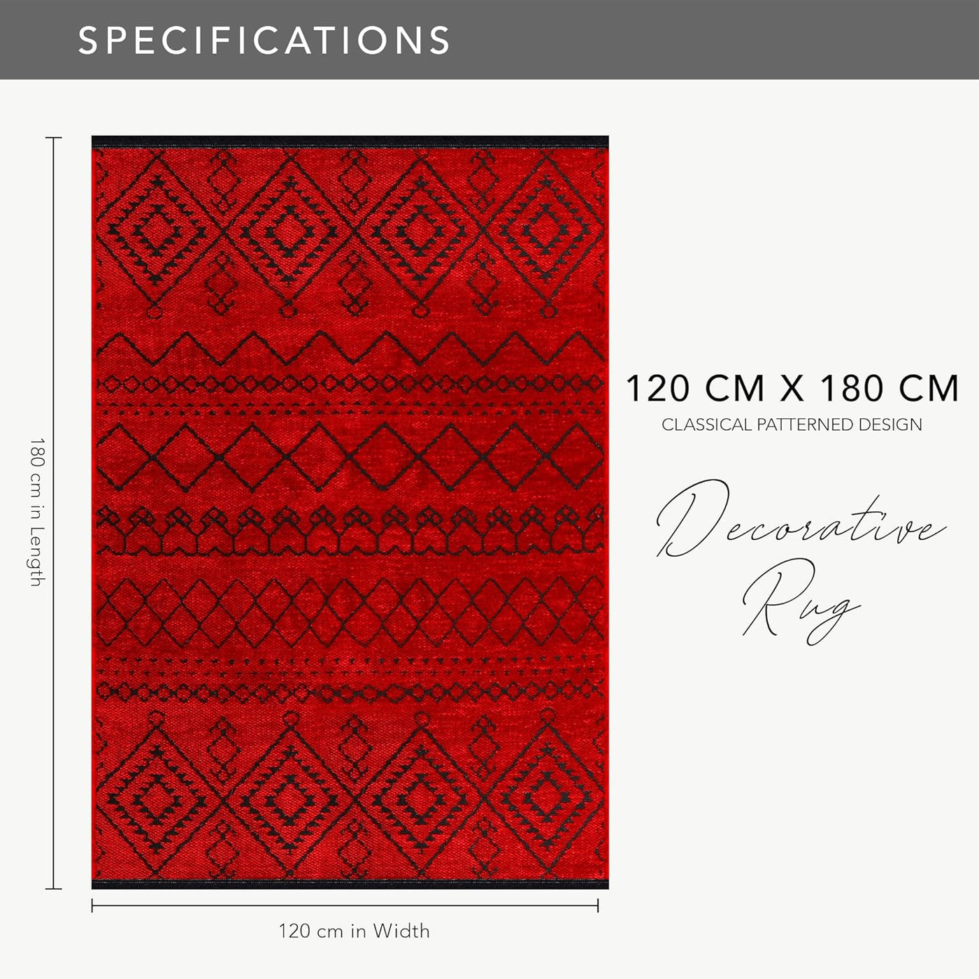 Red machine washable runner rug from Netline Home with low pile, non-slip backing, ideal for living room, bedroom, or kitchen.