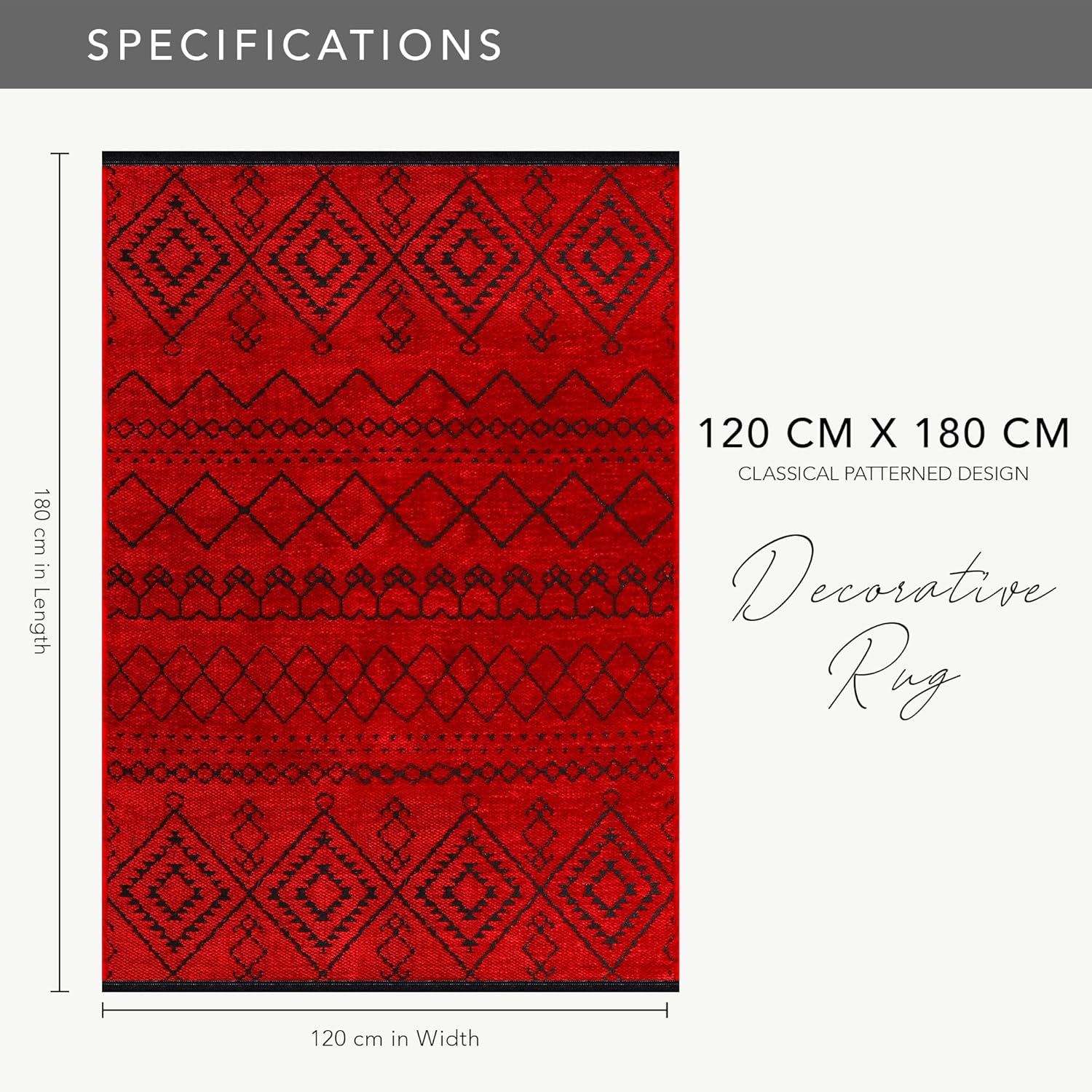 Red machine washable runner rug from Netline Home with low pile, non-slip backing, ideal for living room, bedroom, or kitchen.
