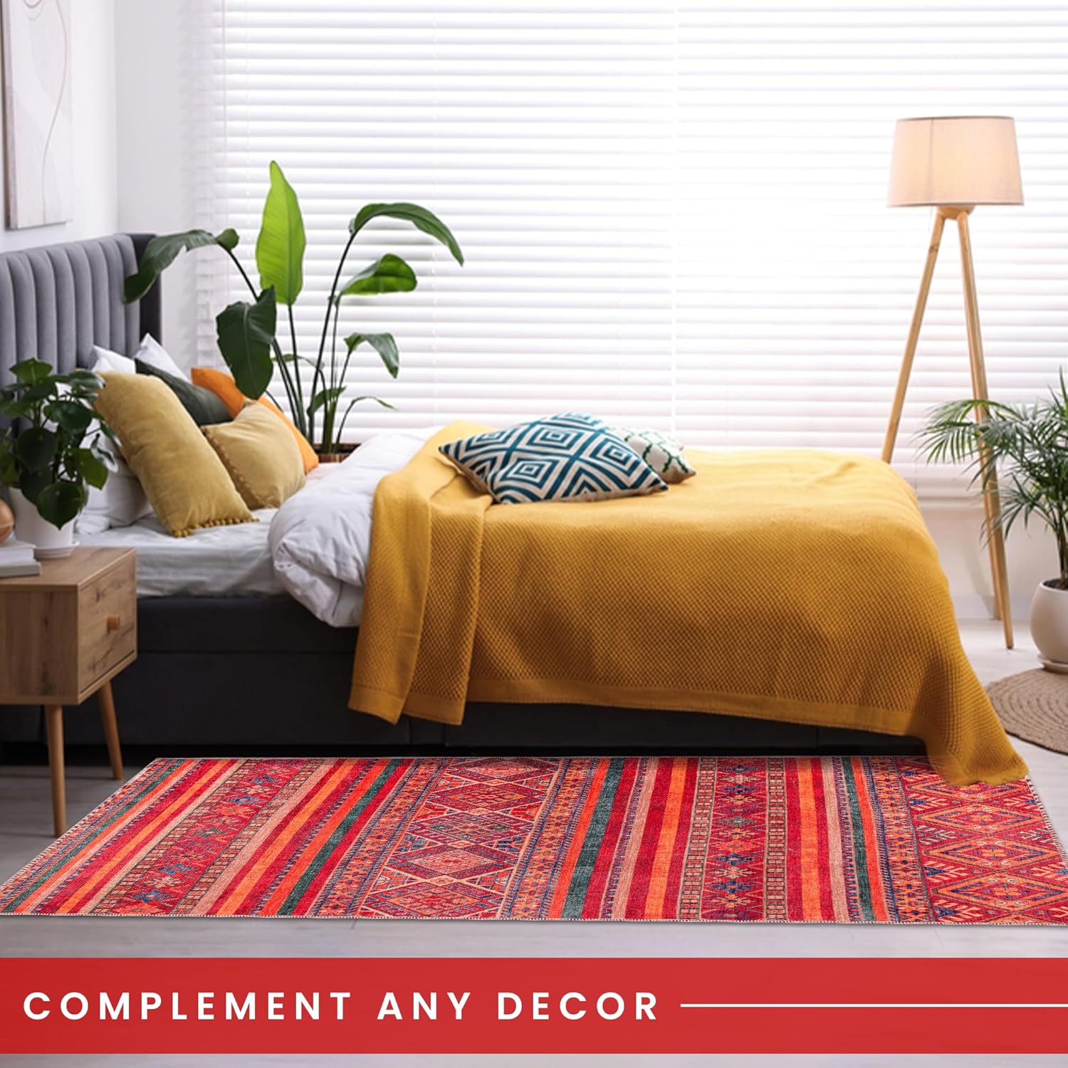 Netline Home Rugs Depot 1322K – Machine Washable Red Tribal Kilim Rug | Multicolor Geometric Striped Carpet for Living Room, Bedroom & Dining