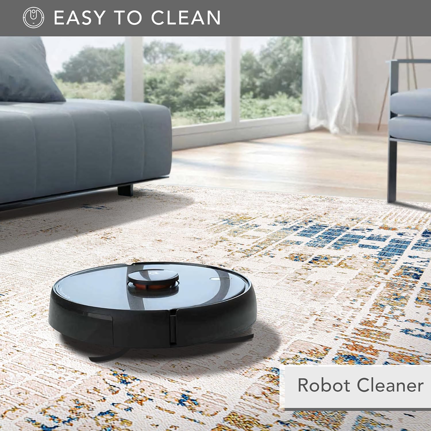 Area Rug for Living Room, Bedroom, Kitchen & Hallway – Low Pile Carpet – Bohemian, Contemporary, Scandinavian Style – Soft & Durable Beige, Gray, Blue Ivory Rug (BEIGE - BLUE, 200X290)