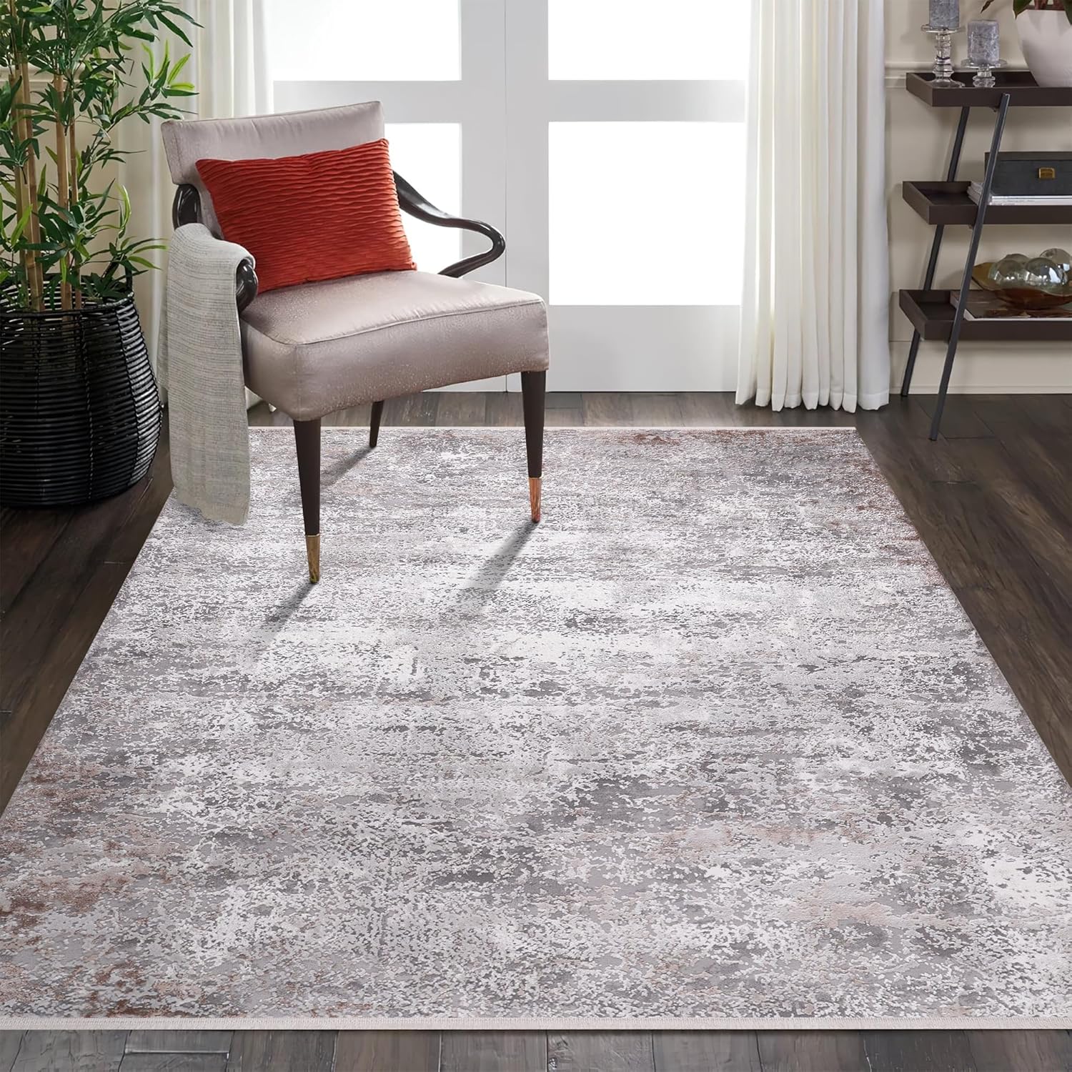 Luxe Area Rug for Living Room | Soft 8mm Pile, High-Density Wilton Woven Carpet | Fade Resistant, Luxury Geometric & Distressed Design for Bedroom, Hallway & Kitchen (ASH GRAY, 80X150)