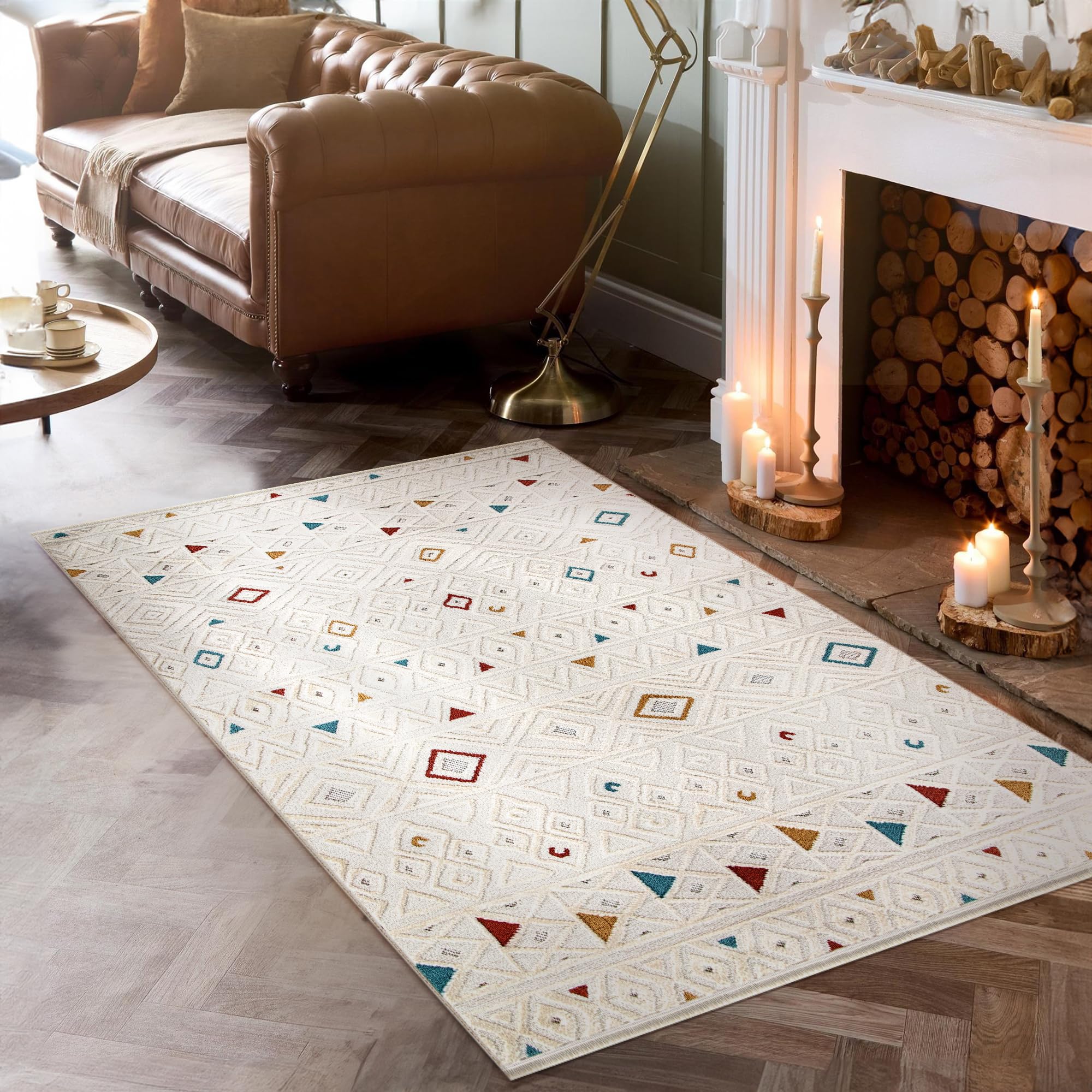 Area Rug for Living Room – Modern Textured Polypropylene Carpet | Non-Shedding, Medium Pile Geometric Rug for Bedroom, Dining Room & Home Decor (TAUPE, 120X180)