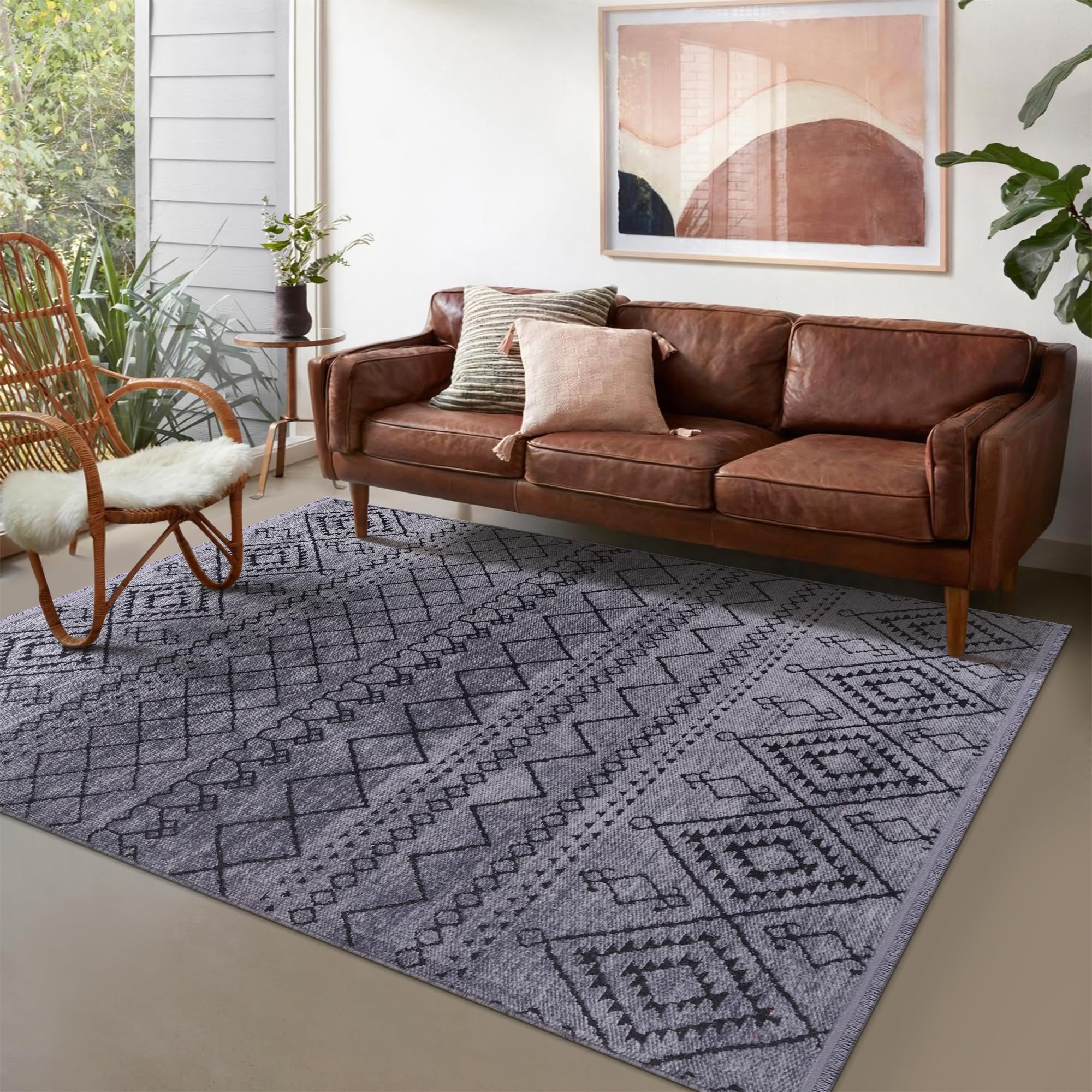 Rugs Living Room - Machine Washable Rug, Low Pile Non-Slip Area Rug - Area Rugs for Livingroom Bedroom Kitchen - Pet Friendly Carpet, Modern Room Decor (Red, 120X180)