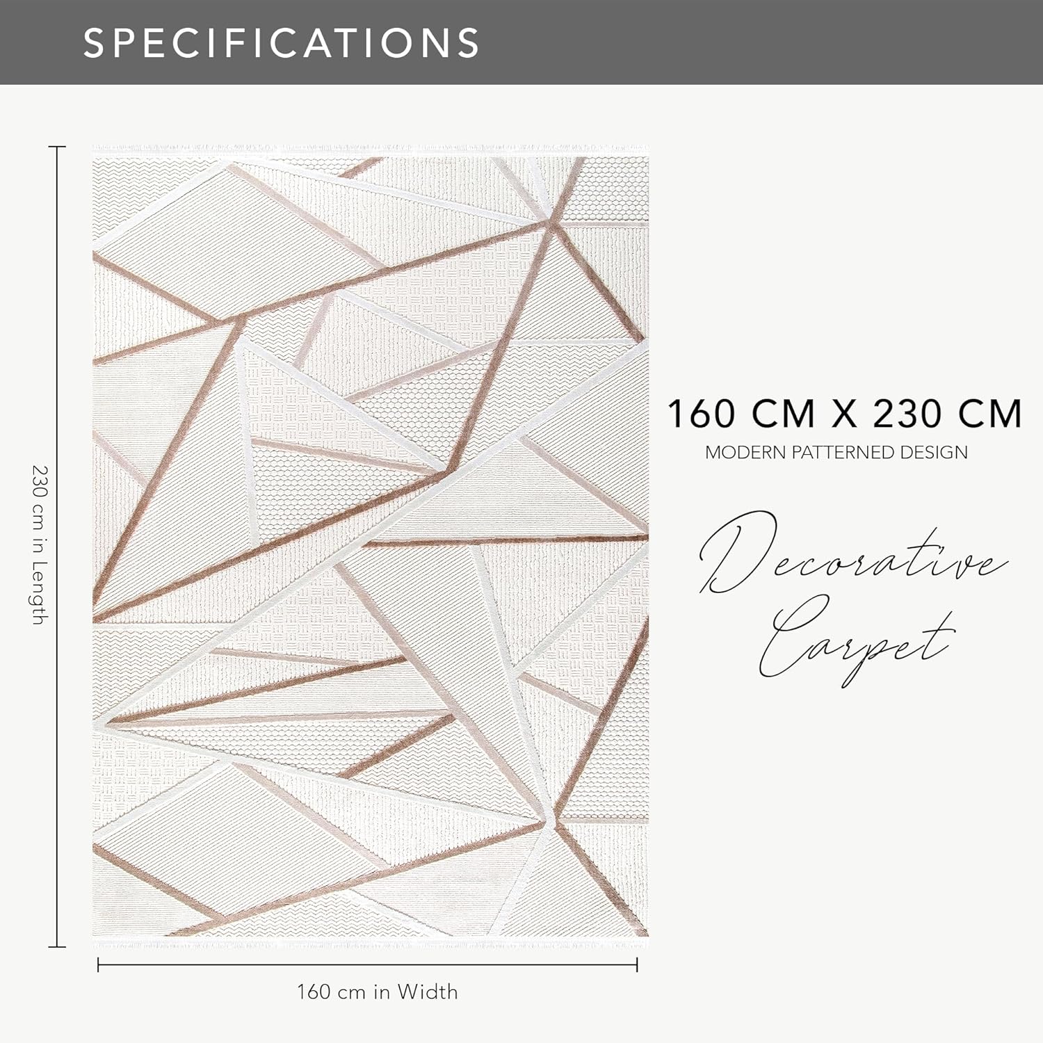 Area Rug for Living Room – Soft & Durable Carpet for Bedroom, Kitchen & Hallway – Easy to Clean, Pet & Kid Friendly Geometric Beige & Cream Rug (CREAM 2, 160X230)