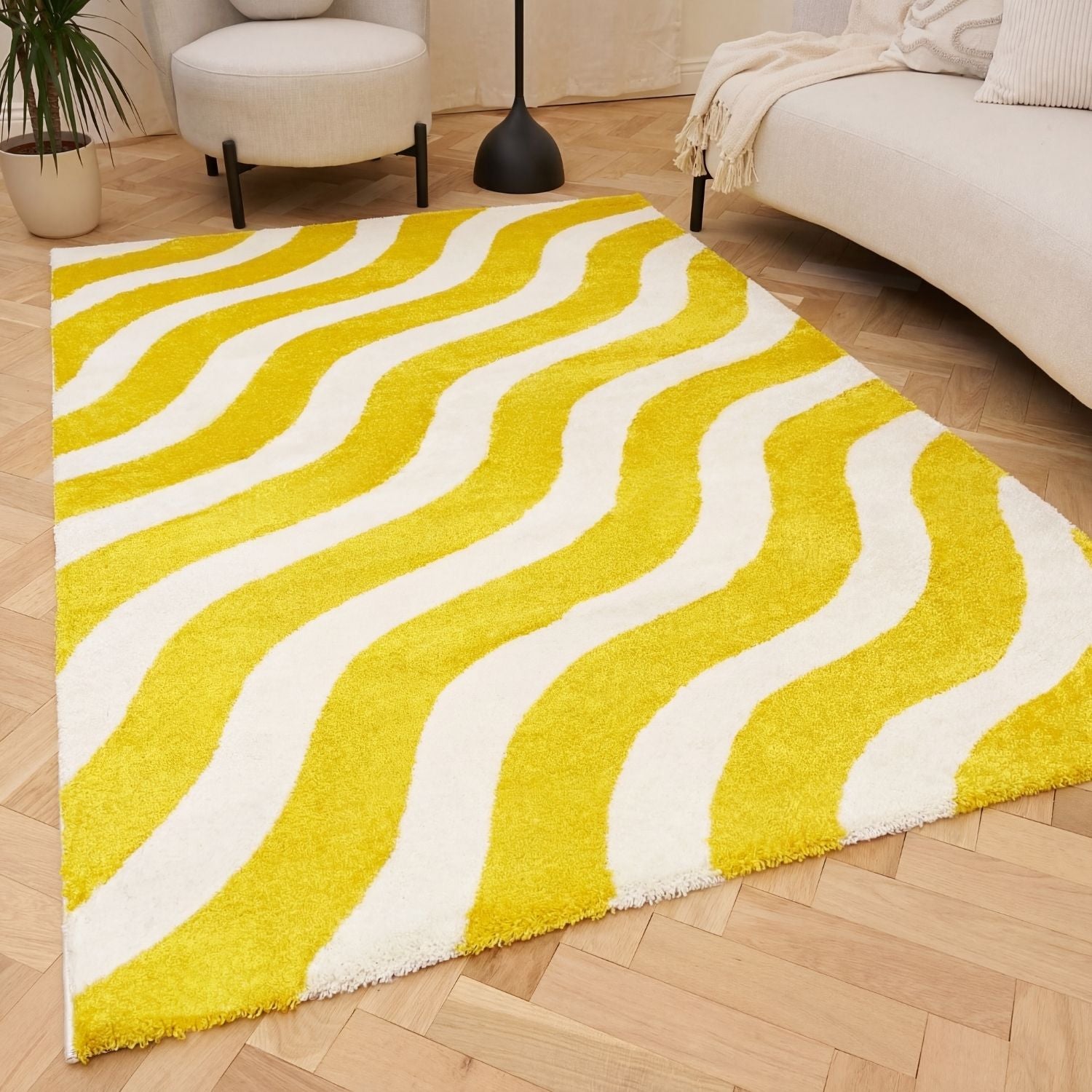 Joli Wave Yellow & White Rug