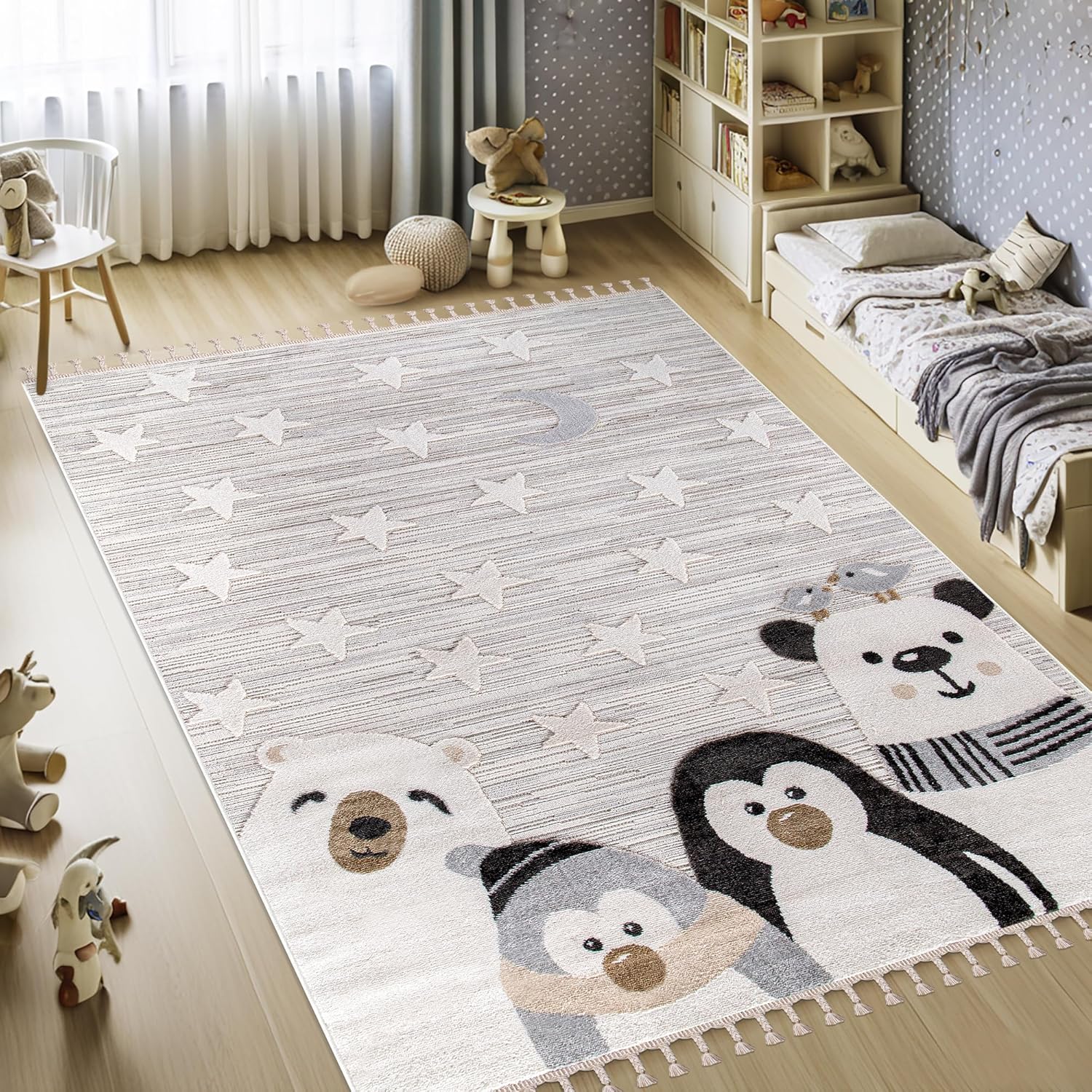 Kids Rug – Soft & Playful Area Rug for Children's Room, Nursery & Playroom | Non-Shedding, Hypoallergenic, Pet-Friendly & Durable | Cute Cartoon Designs for Kids (SOFT GRAY, 200X290)