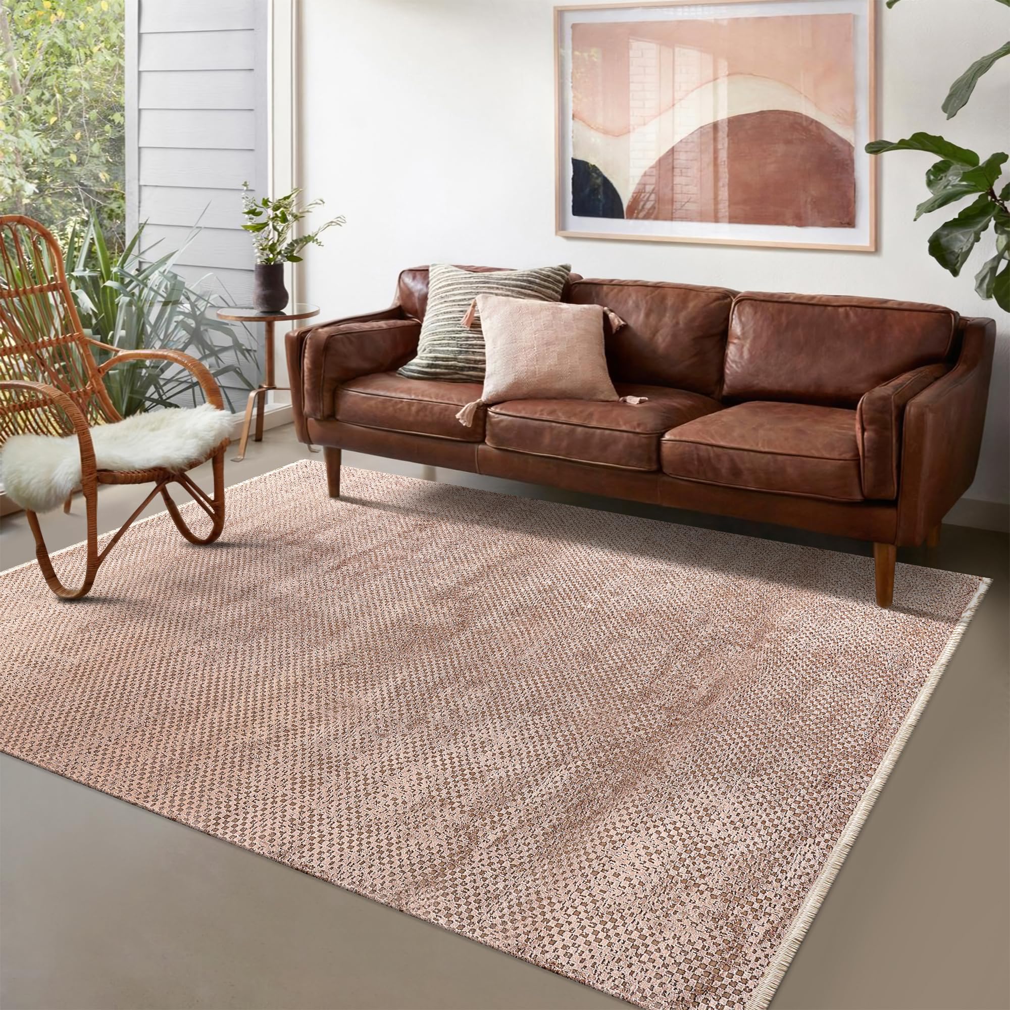 Luxury Area Rug for Living Room – Soft & Durable Bamboo Silk Carpet for Kitchen, Bedroom & Hallway – Modern, Classic & Boho Style Area Rugs – Non-Shedding (BROWN, 120X180)
