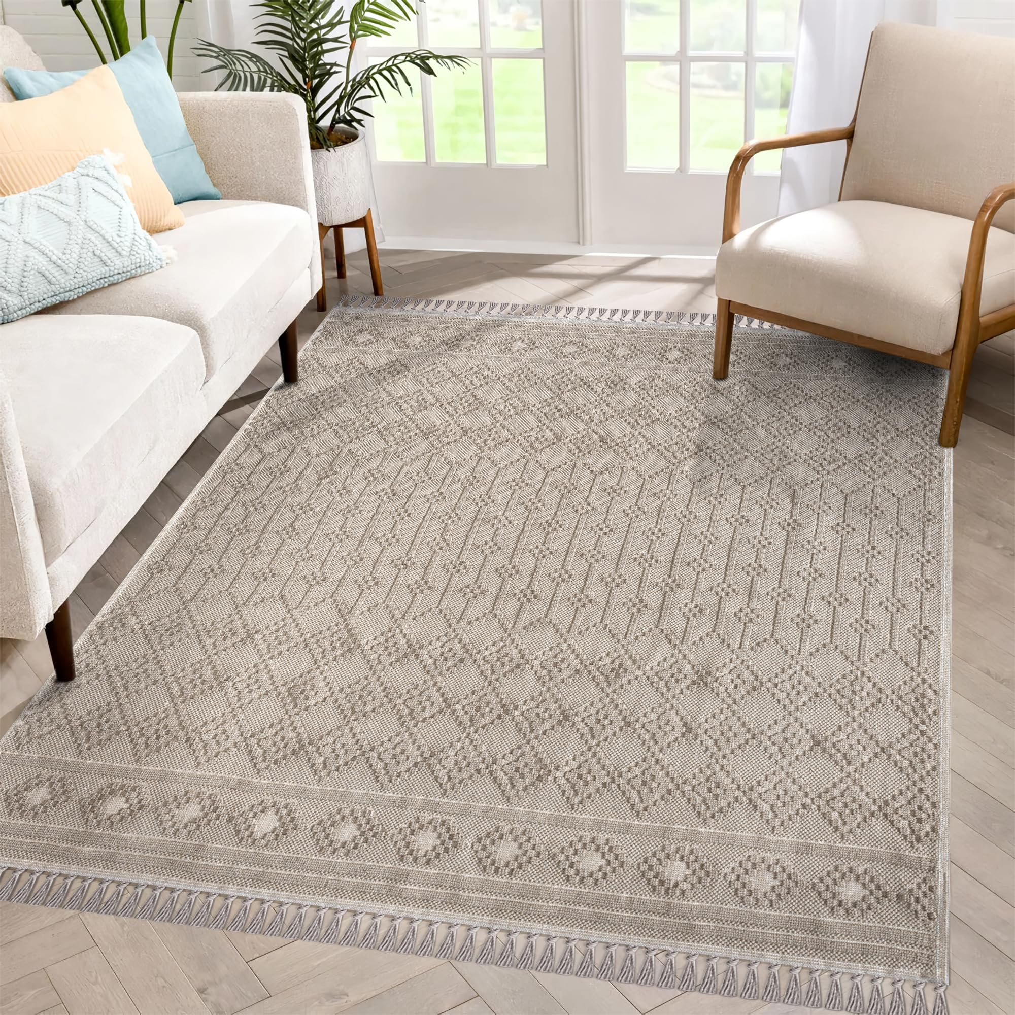 NETLINE HOME Machine Washable Area Rugs For Kitchen, Bedroom, Dining Room and Living Room | Kid Pet Friendly Rug | 100% Cotton | Low Pile | Non Slip (Beige, 160X230 CM)