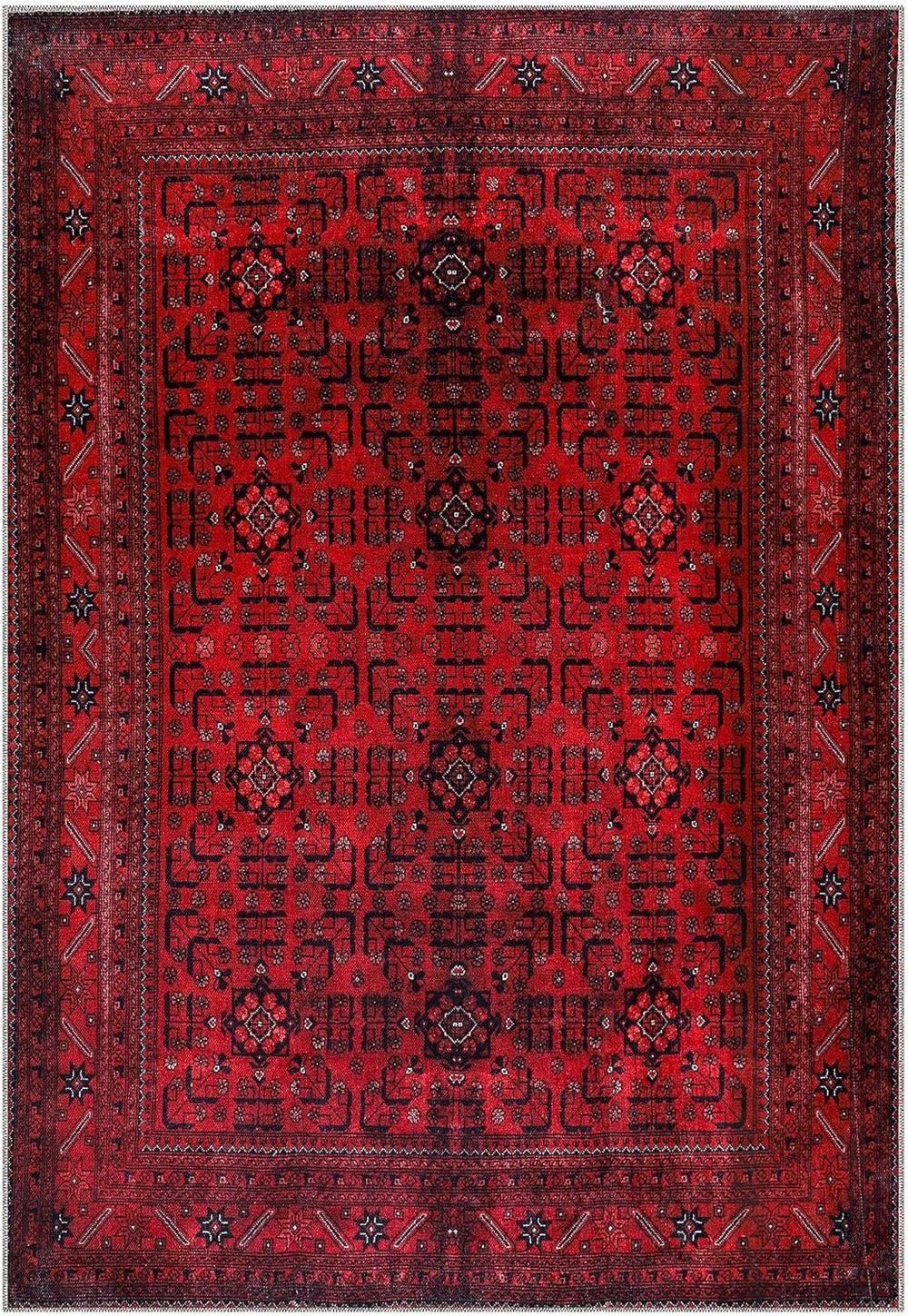 Red washable cotton area rug from Netline Home, non-slip vintage design for living room, bedroom, or kitchen, 80x150 cm.