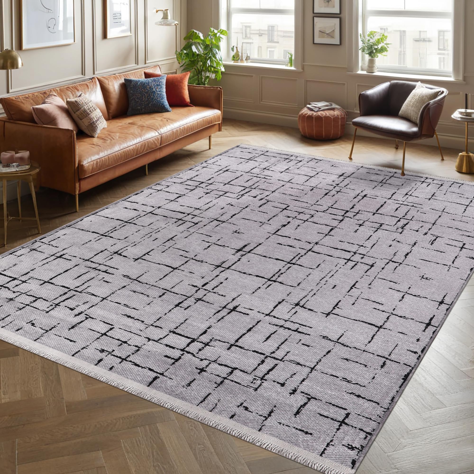 Rugs Living Room - Machine Washable Rug, Low Pile Non-Slip Area Rug - Area Rugs for Bedroom, Kitchen, Hallway - Pet Friendly Carpet, Modern Room Decor (RED, 120X180)