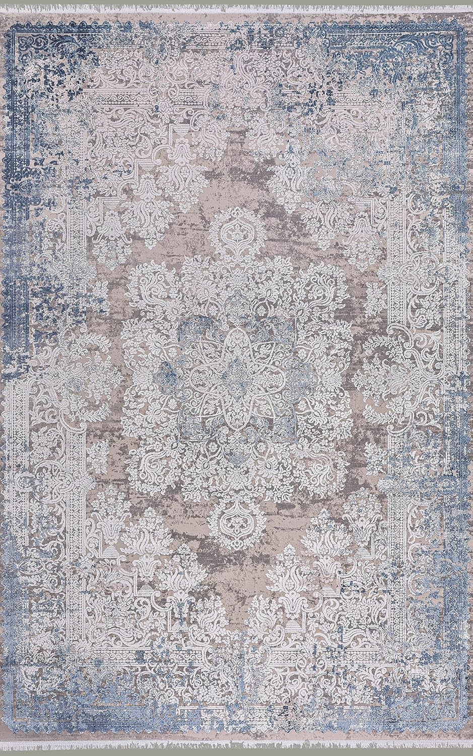 Area Rugs For Living Room, Bedroom, Dining Room, Kitchen | Oriental Design Carpet | Acrylic Rug | Soft Medium Pile | Stain Resistant | 160 X 230 CM (CREAM BLUE GOLD)