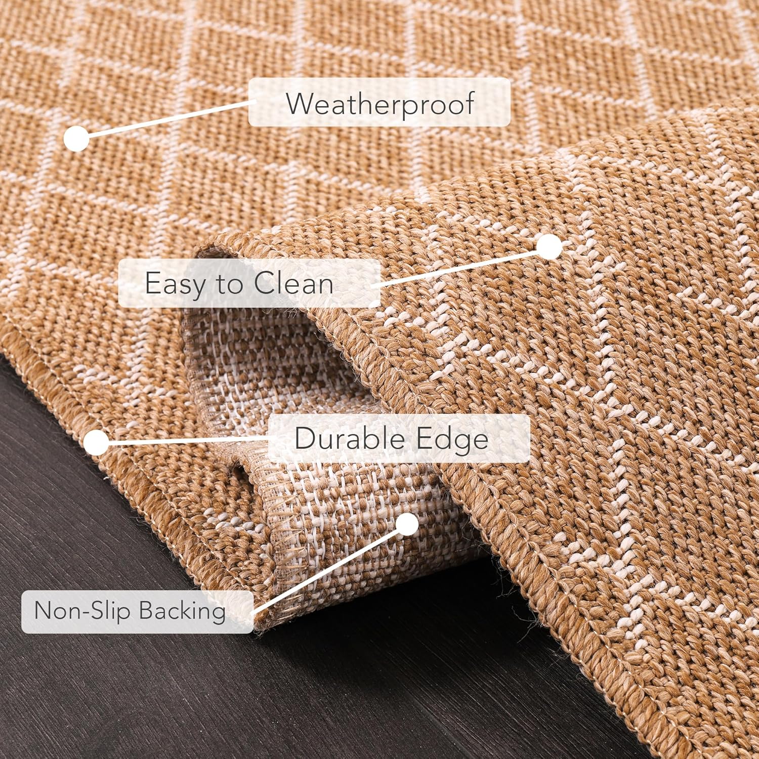 Rugs Living Room - Non slip, Washable Area Rug - Beige Rug, Suitable for Indoor and Outdoor Use, UV and Weather Resistant, Carpet for Bedroom, Kitchen, Verandas (Beige 4, 80X150 CM)