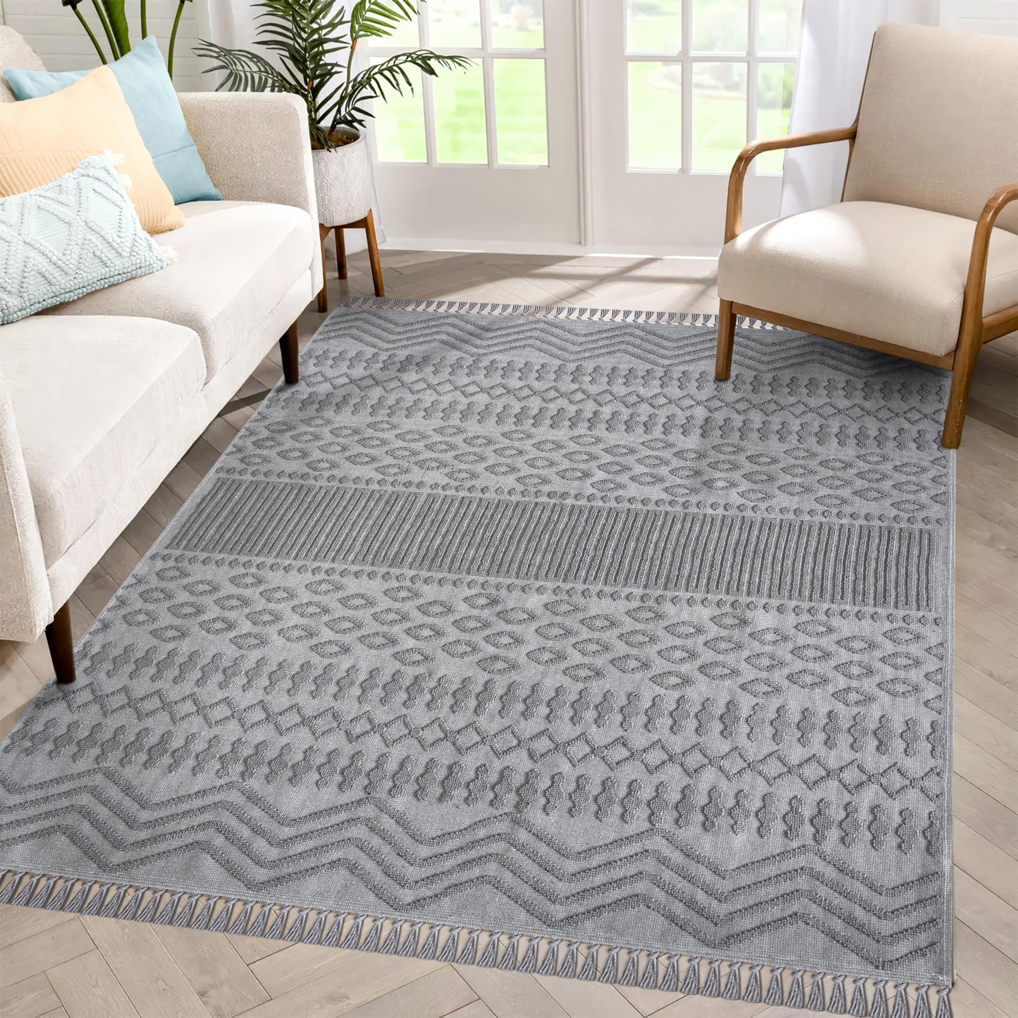 NETLINE HOME Machine Washable Area Rugs For Kitchen, Bedroom, Dining Room and Living Room | Kid Pet Friendly Rug | 100% Cotton | Low Pile | Non Slip (Beige, 160X230 CM)