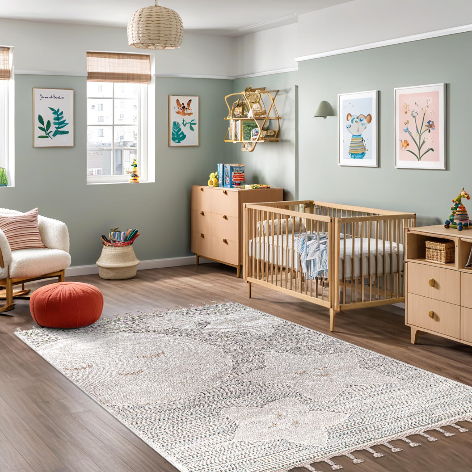 Kids Rug – Soft & Playful Area Rug for Children's Room, Nursery & Playroom | Non-Shedding, Hypoallergenic, Pet-Friendly & Durable | Cute Cartoon Designs for Kids (SOFT GRAY, 200X290)