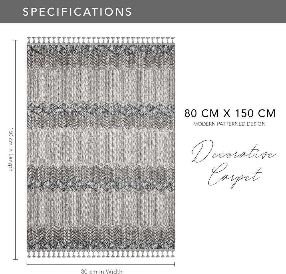 Gray and ivory modern area rug by Netline Home, 80x150 inches, stylish, durable, easy to clean, pet and kid friendly for living rooms or bedrooms.